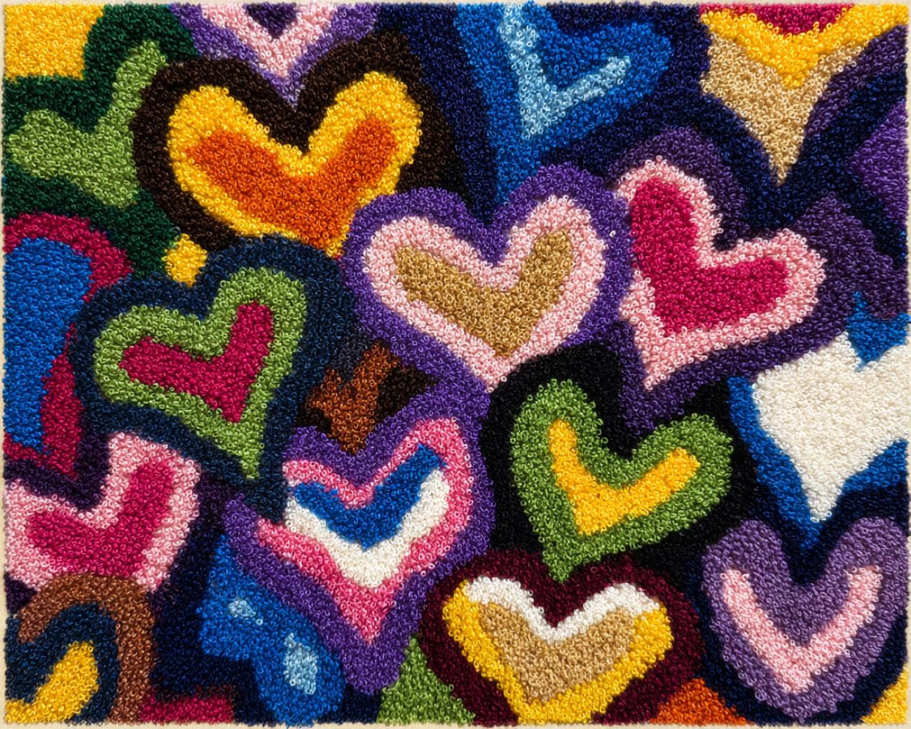 AMBATTERY Latch Hook Kits Carpet Colorful Hearts 60x40cm
