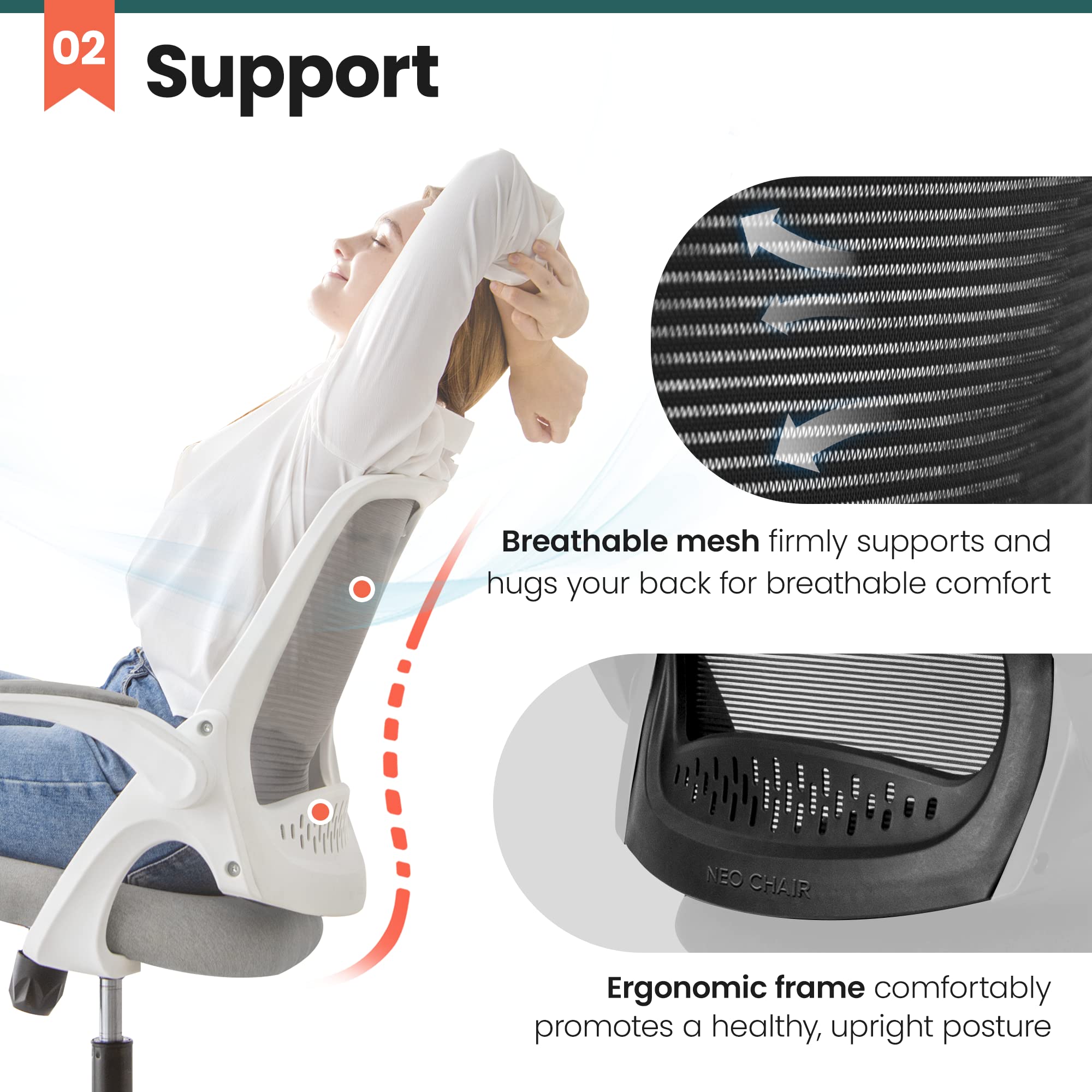 neo chair Office Desk Chair Computer Gaming Chair with Executive Ergonomic Lumbar Back Support Flip-up Padded Armrest Adjustable Height and Wheels for Home or Office (Black)