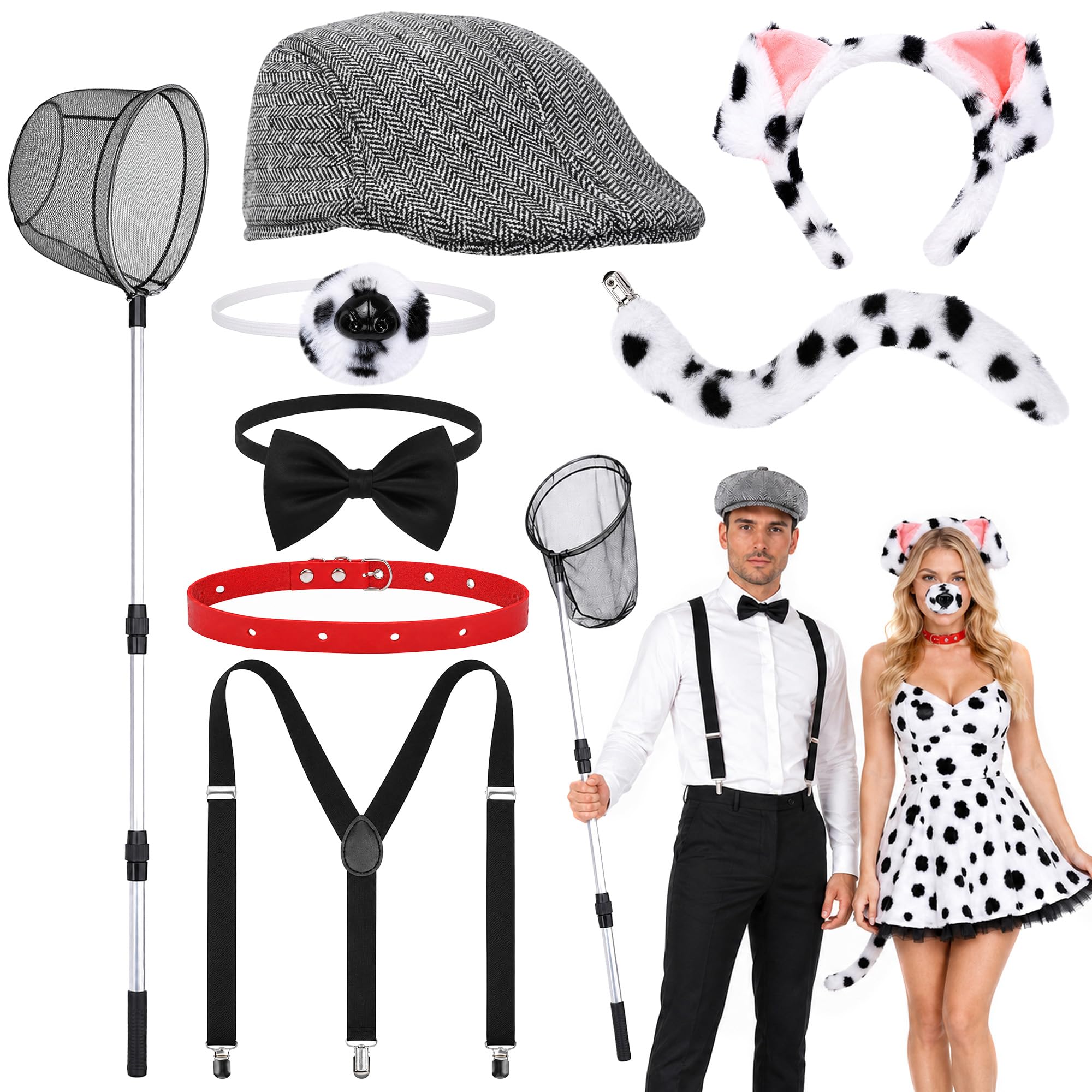 8 Pcs Dalmatian and Catcher Costumes, Funny Halloween Couple Outfits