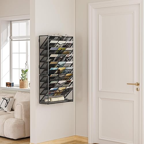 Miniatura 8 de Lavatino Organizador de carpetas de archivos de pared colgantes de 10 niveles, organizador de archivos de papel de malla de metal negro para