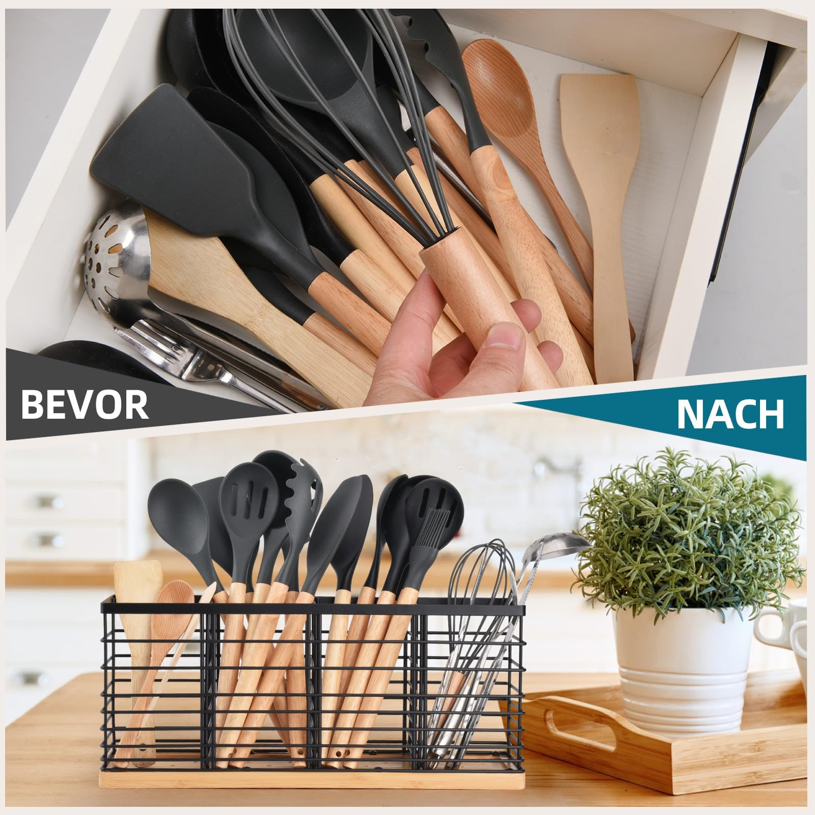 Portautensili per Posate, Cestello Portaposate Acciaio inox Scolaposate con 2 Scomparti e Scarichi Organizzatore di Posate per Forchette,Coltelli,Cucchiai, Ideale per Lavello da Cucina Piano di Lavoro