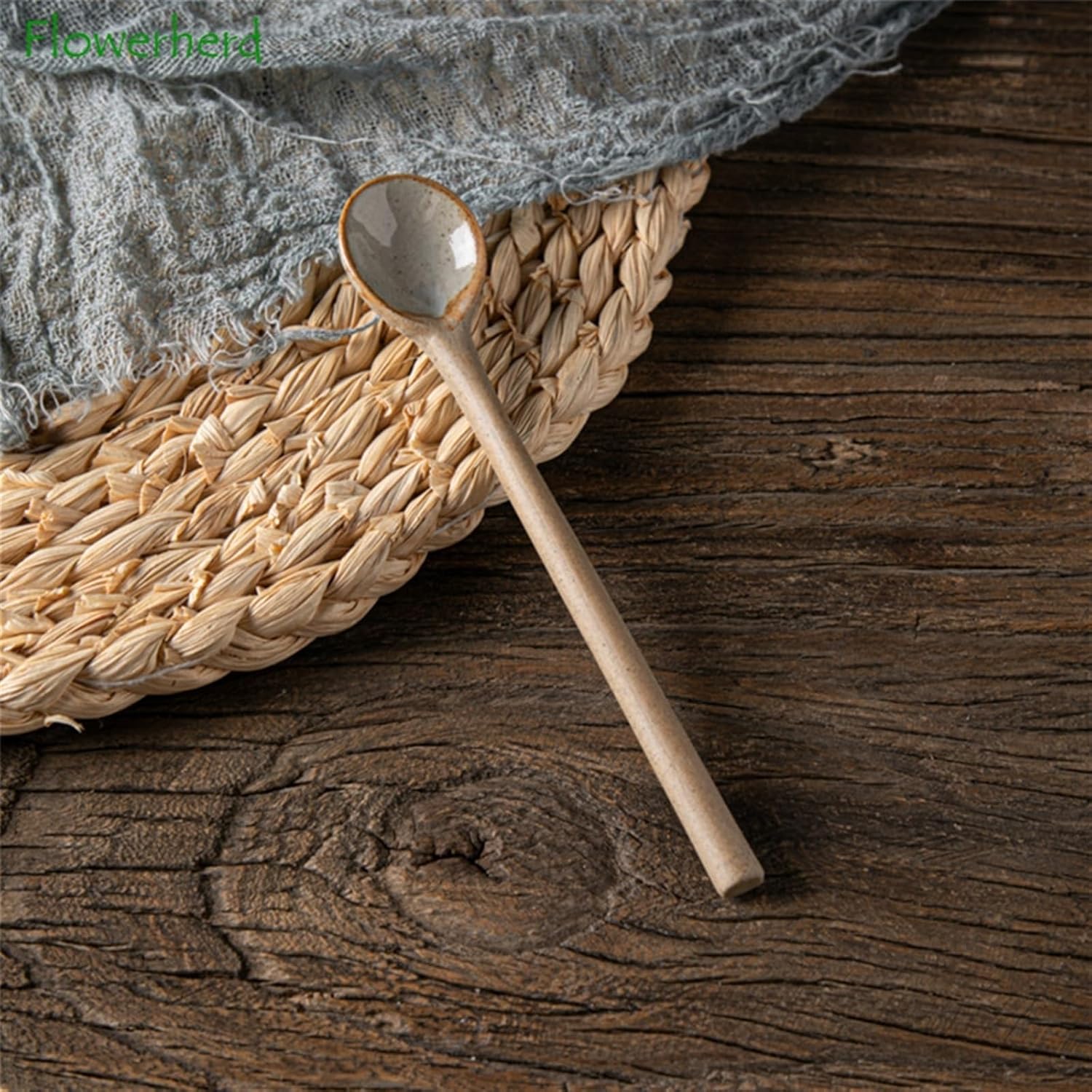 Coffee Scoops Hand-Coffee Spoon Ceramic Long Handle Coffee Coarse Pottery