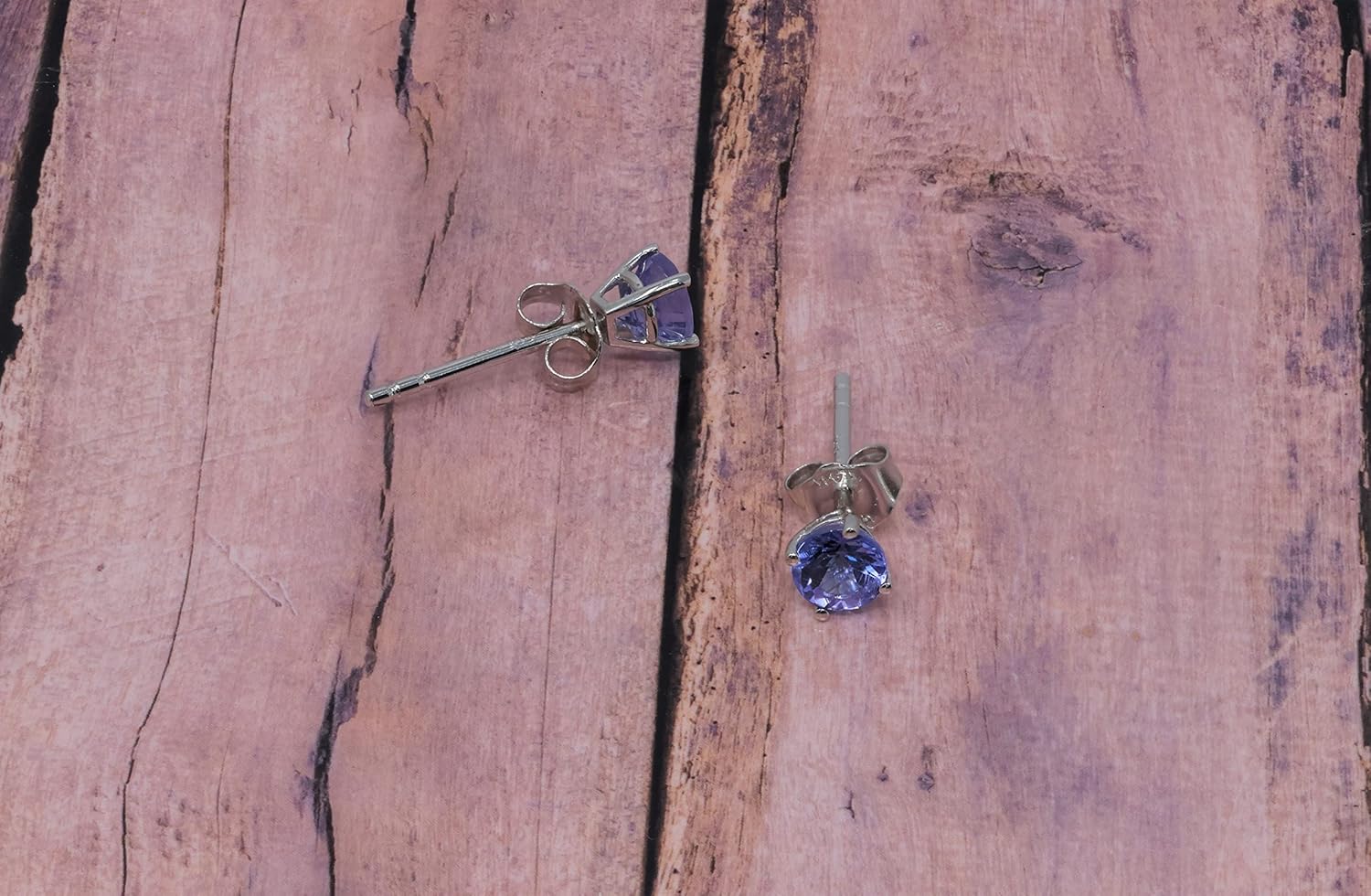 14K White Gold Genuine Tanzanite 4mm Round Studs Earrings - Image 3