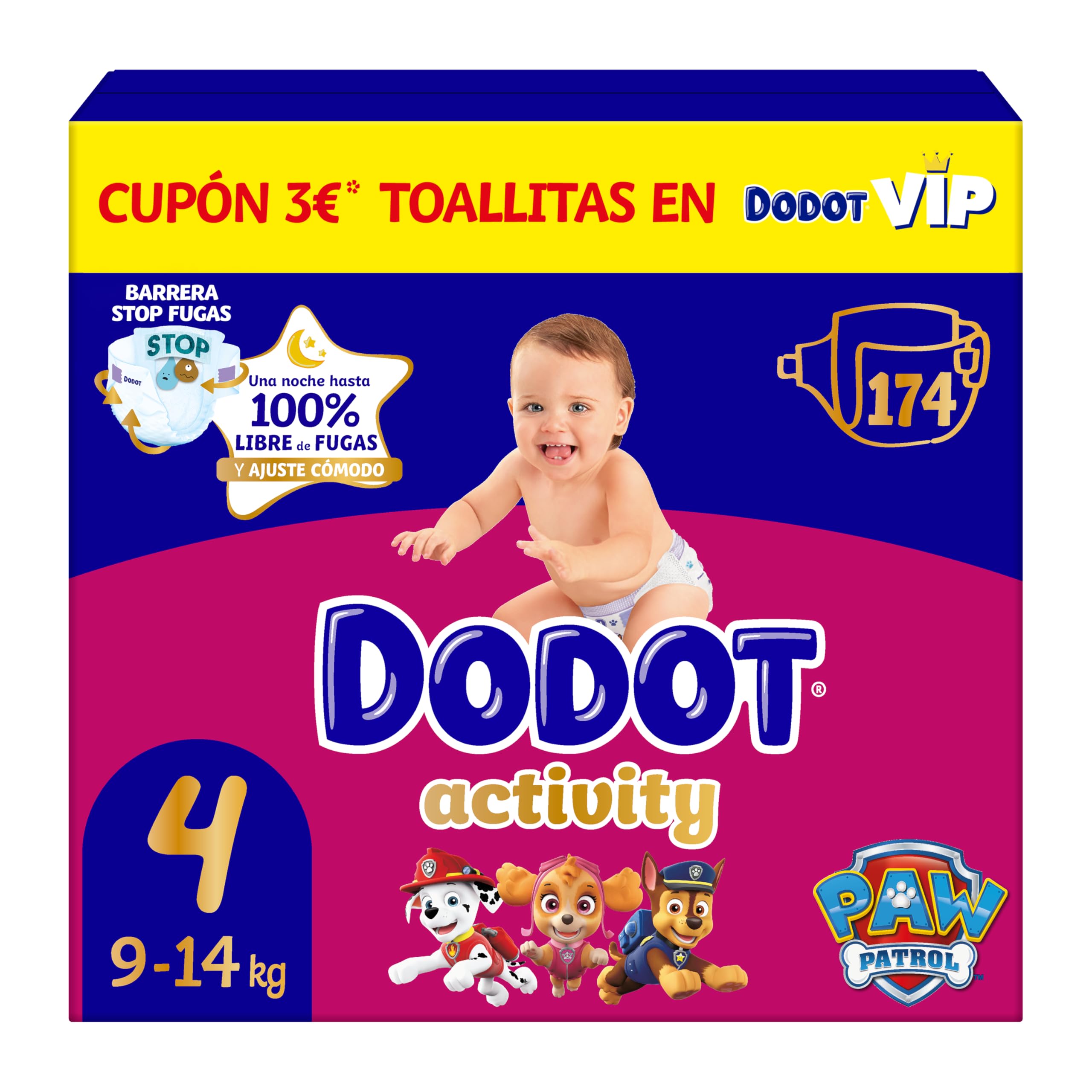 Dodot Pañales Bebé Activity Talla 4 (9-14 kg), 174 Pañales, Nuestro Nº1 en Absorción y Comodidad