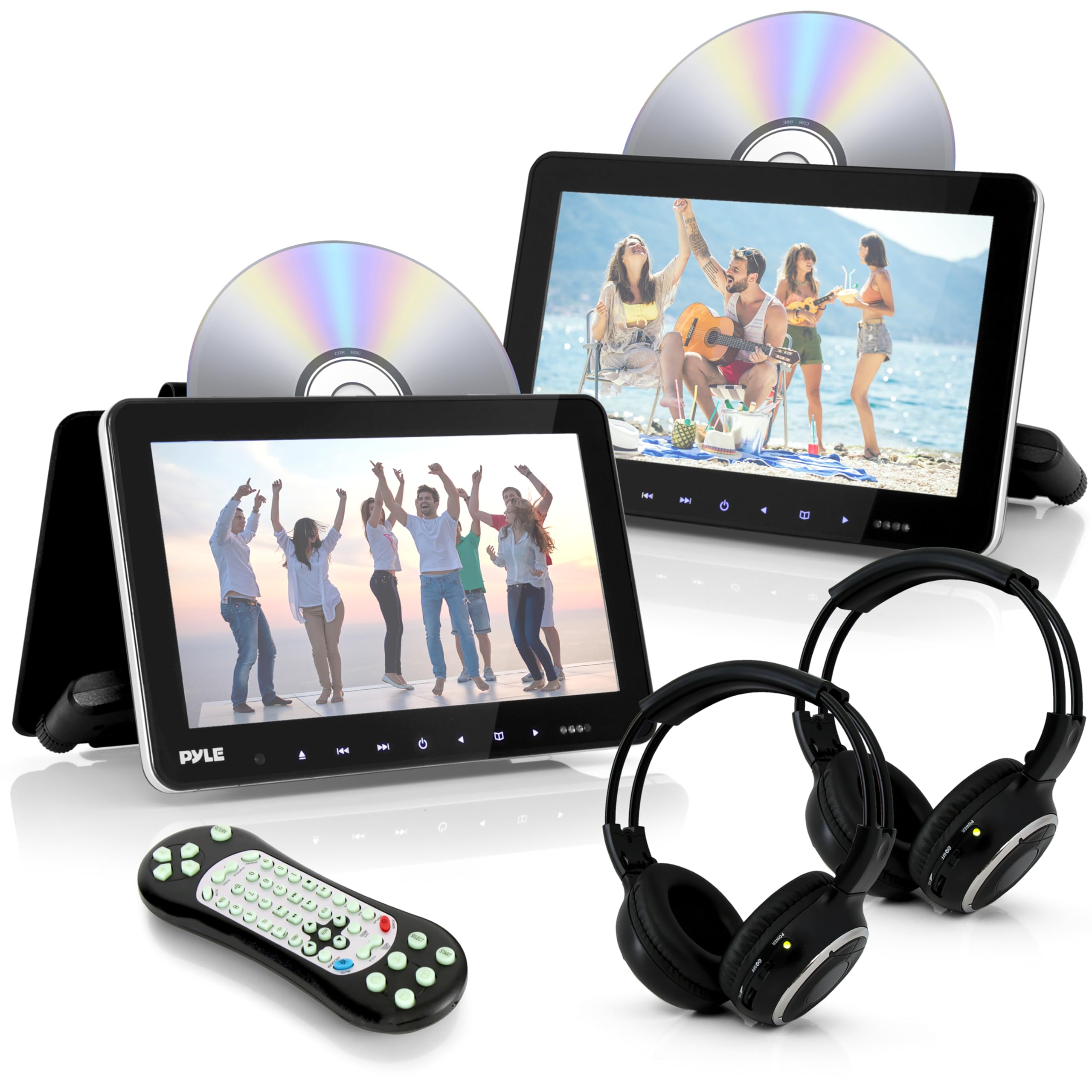 Pyle Schermo per Auto, per Poggiatesta Auto 26,7 cm con Lettore DVD Integrati, Trasmettitore IR/FM, HDMI, USB/SD, 2 Cuffie Wireless, Sistema Intrattenimento Sedile Posteriore Auto
