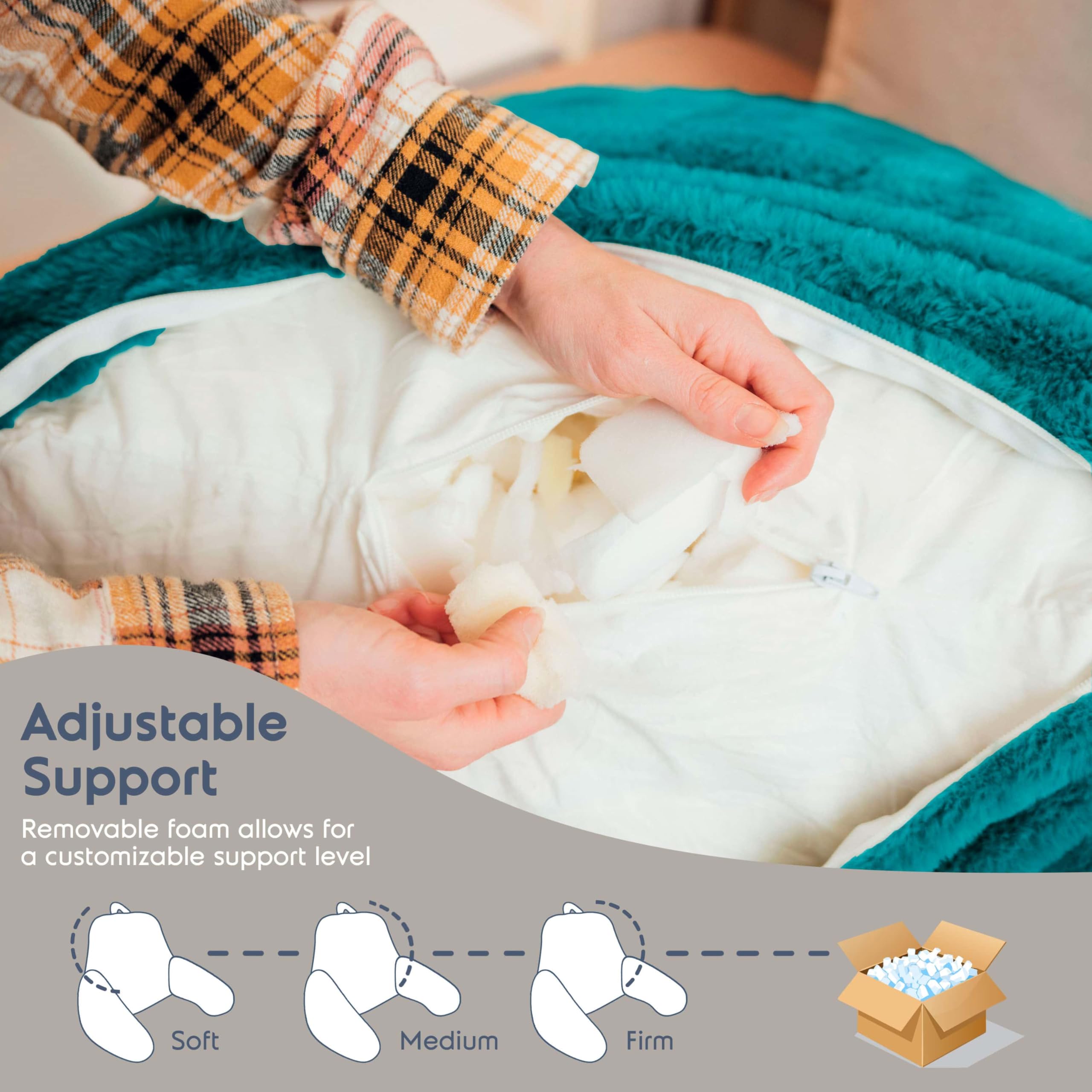 Nestl Pelz-Lesekissen, stilvolles Rückenkissen zum Sitzen im Bett, Kunstfell-Bett, Stuhlkissen mit Armen, Lesekissen zum Sitzen im Bett, Erwachsene und Kinder, Sit-Up-Rückenstützkissen für Bettruhe,