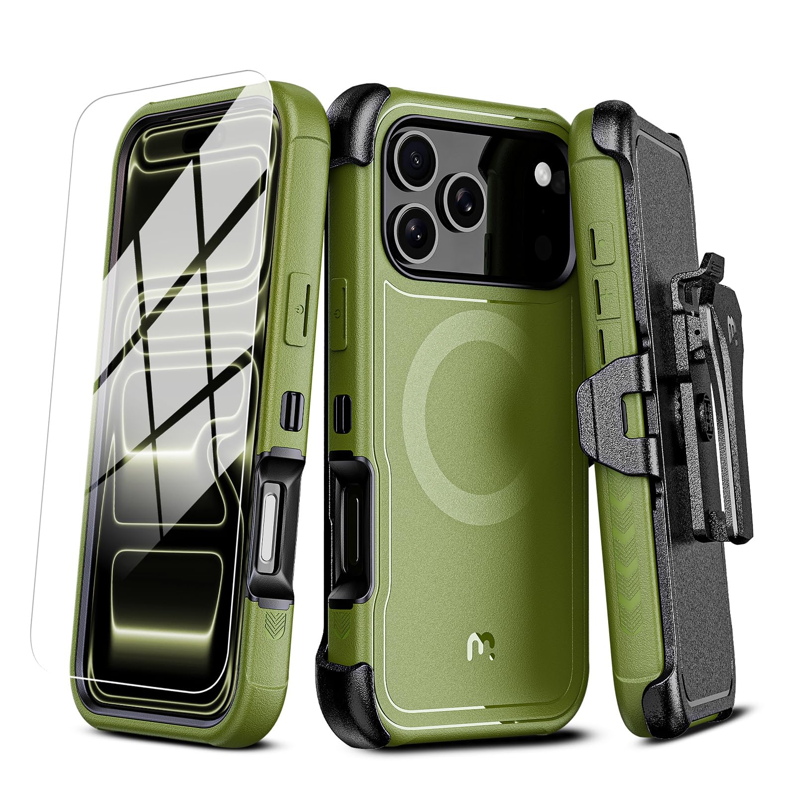 for iPhone 17 Pro Max Case with Belt Clip Holster Army Green