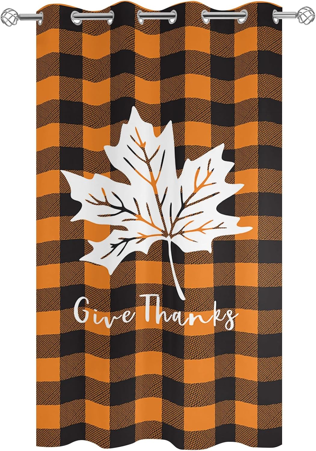 Outdoor Curtains for Patio 1 Panel Thanksgiving Autumn Orange Buffalo Plaid Pumpkin Leaves Waterproof Privacy Outside Curtain Sun Blocking Grommet Drapes for Porch Gazebo Pergolas Balcony 52x95 Inch