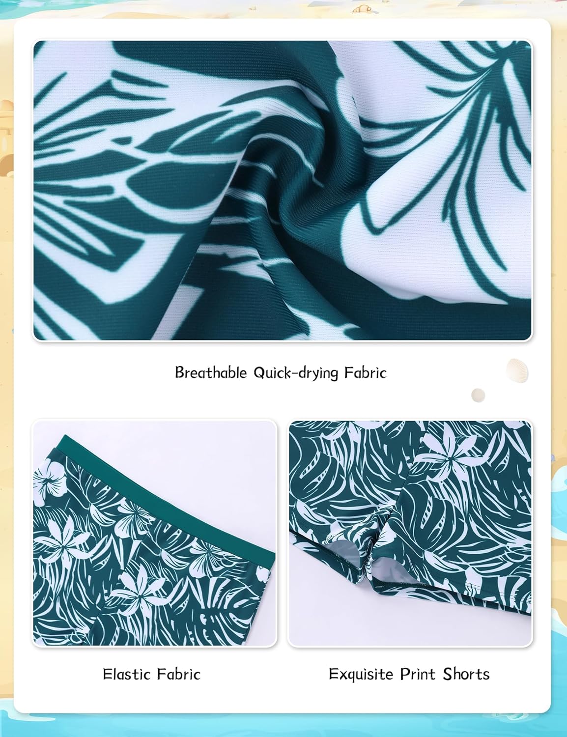 Girls Tankini Swimsuit Solid Ruched Side Square Neck Top with Tropical Printed Shorts 2 Piece Girls Bathing Suits - Image 6