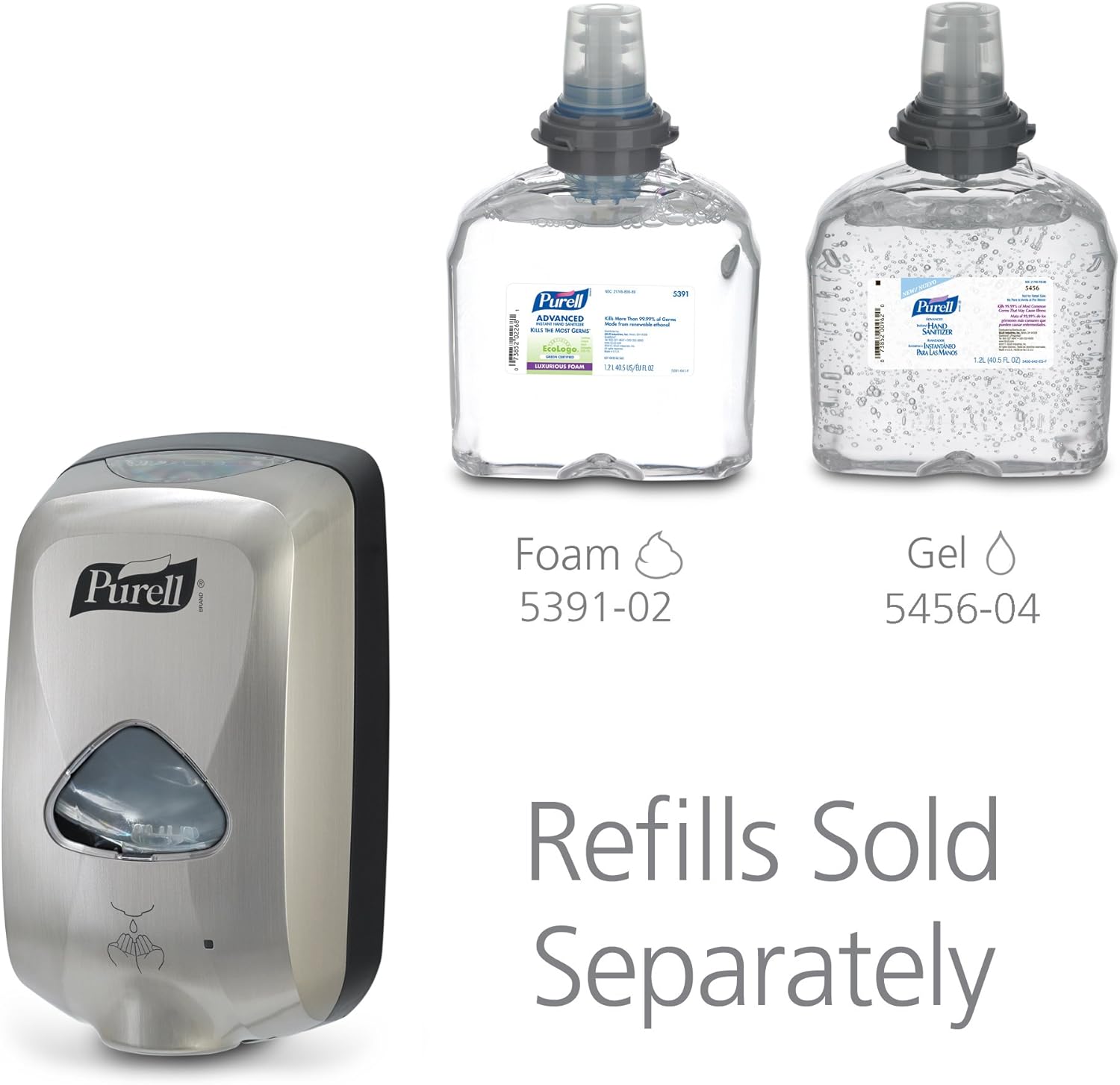 PURELL 279012EEU00 TFX Touch Free Dispenser, Brushed Metallic, 6w x 4d x 10.5h, 1200 ml