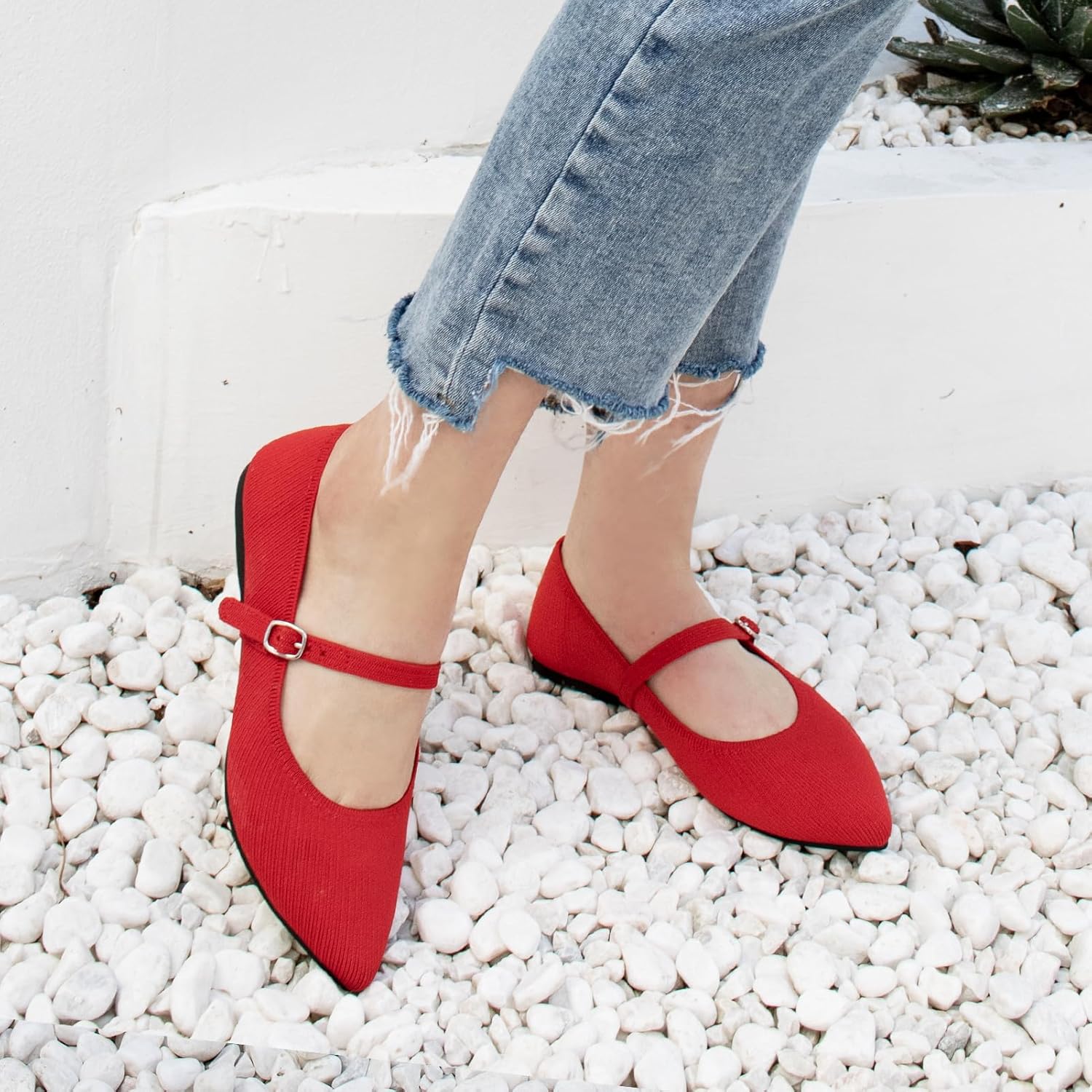 Pointed Toe Flats Knit Ballet Flat Shoes for Women Comfortable with Adjustable Strap,Washable Dressy Casual Flats for Work Office - Image 2