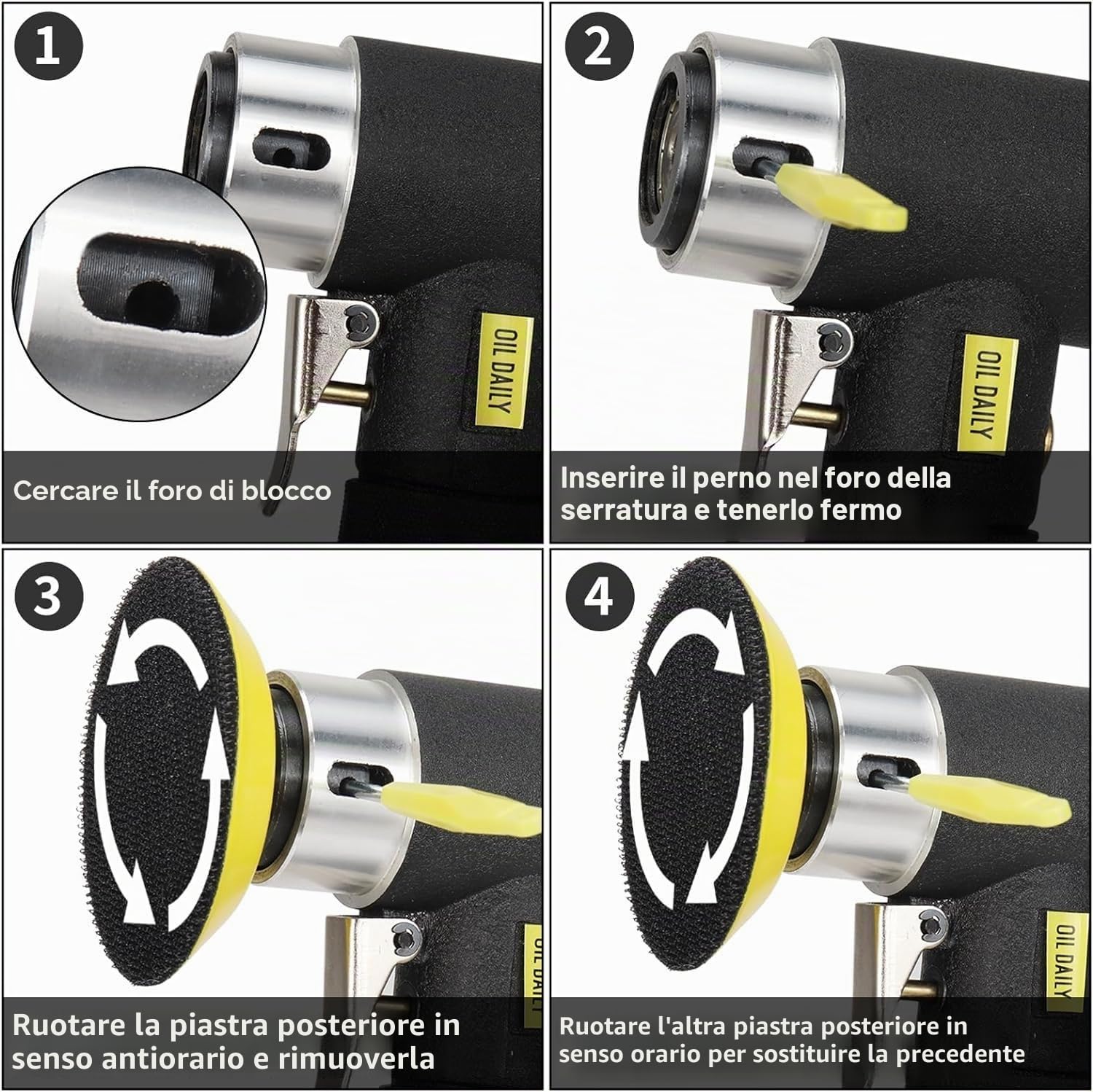 SI FANG Mini Lucidatrice Pneumatica Levigatrice Orbitale 25/50/75mm Levigatrice ad Aria Compressa Strumento Con 45pz Carta Abrasiva a Grana Mista, Levigatrice Pneumatica Per Lucidatura Auto