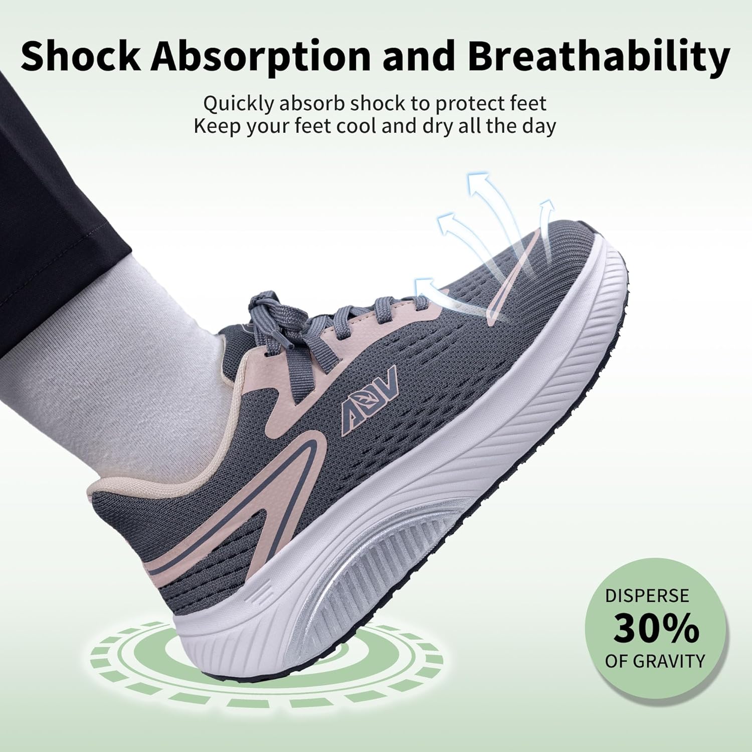 AOV Womens Wide Toe Box Walking Shoes Arch Support Sneakers for Plantar Fasciitis Lightweight Orthotic Tennis Shoes for Outwork Gym GreyPink Size 9.5 - Image 5