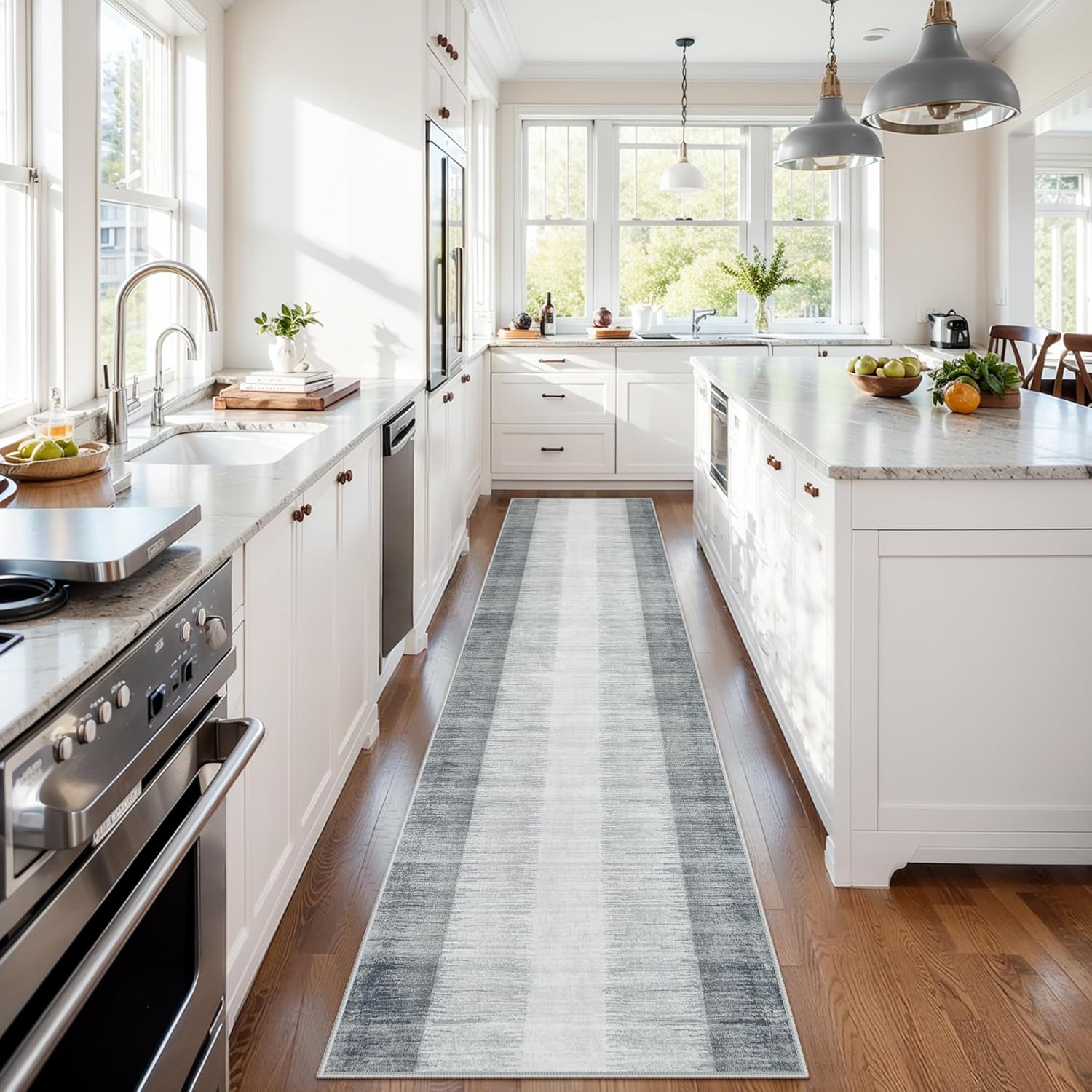 Lahome Modern Ombre Rug Runner for Hallway 10 ft, Washable Ultra-Thin Non Slip Kitchen Runners, Gray Print Stain Resistant Home Decor for Bedroom Bathroom Laundry Juliette