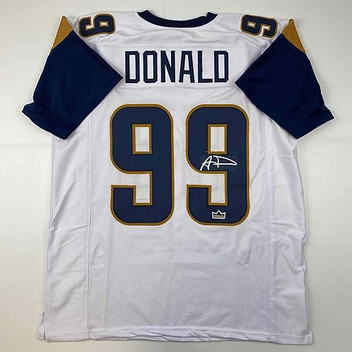 Facsimile Autographed Aaron Donald Los Angeles LA White Reprint Laser Auto Football Jersey Size Men's XL
