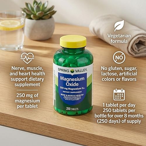 Miniatura 2 de Suplemento de magnesio – Óxido de magnesio 250 mg, fórmula vegetariana dietética diaria, suplementos esenciales de magnesio para apoyo óseo