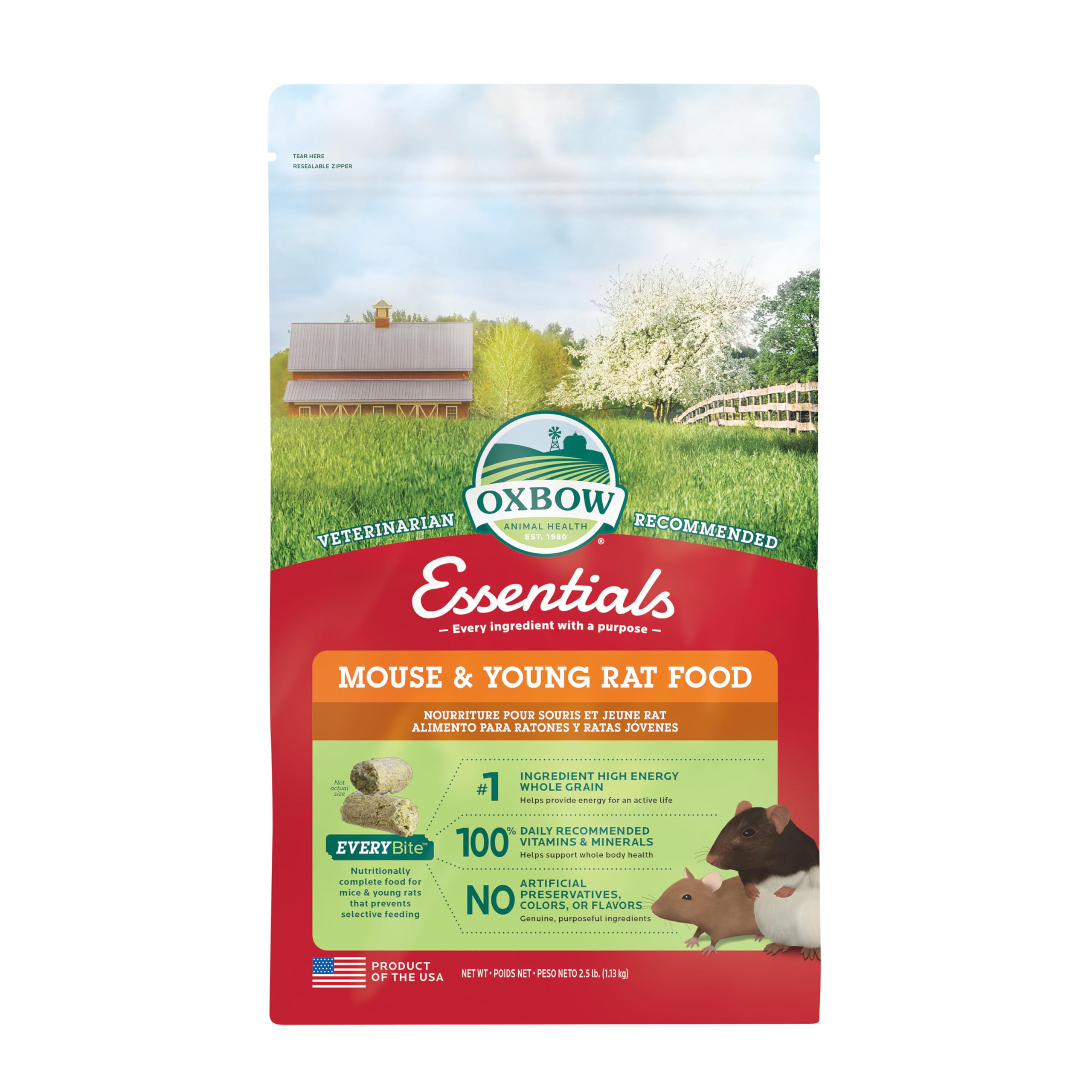 Essentials Mouse & Young Rat Food, Pet Food for Rats & Mice, All-Natural Vitamin & Mineral Rich Formula, Veterinarian Recommended, Oxbow, Rodent Pellets, Made in USA, 2.5 lb Bag