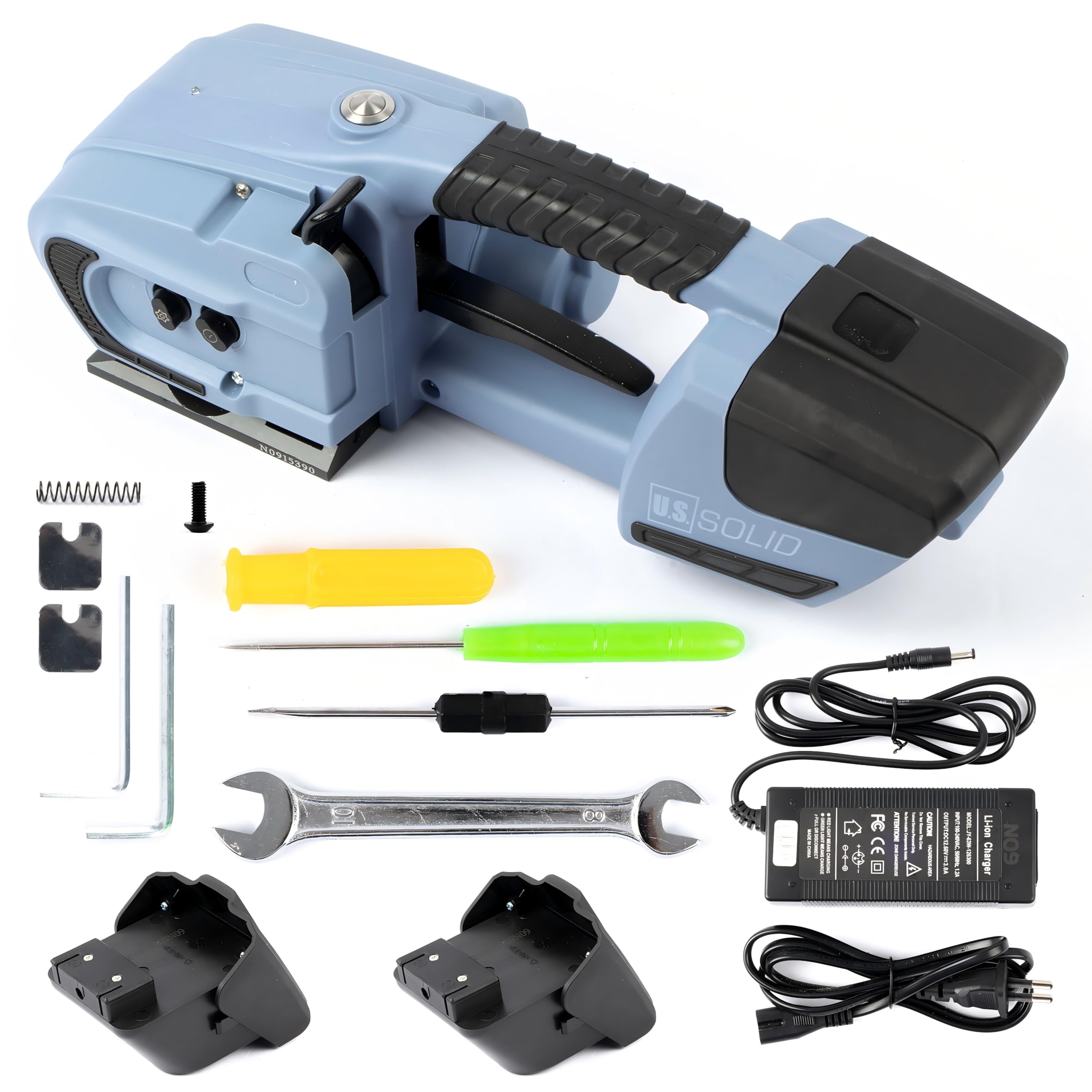 U.S. Solid Flejadora eléctrica con 2 piezas batería 4000 mAh, para cintas de PP PET de 13-16 mm, máquina de flejado automático para paletas de cartón