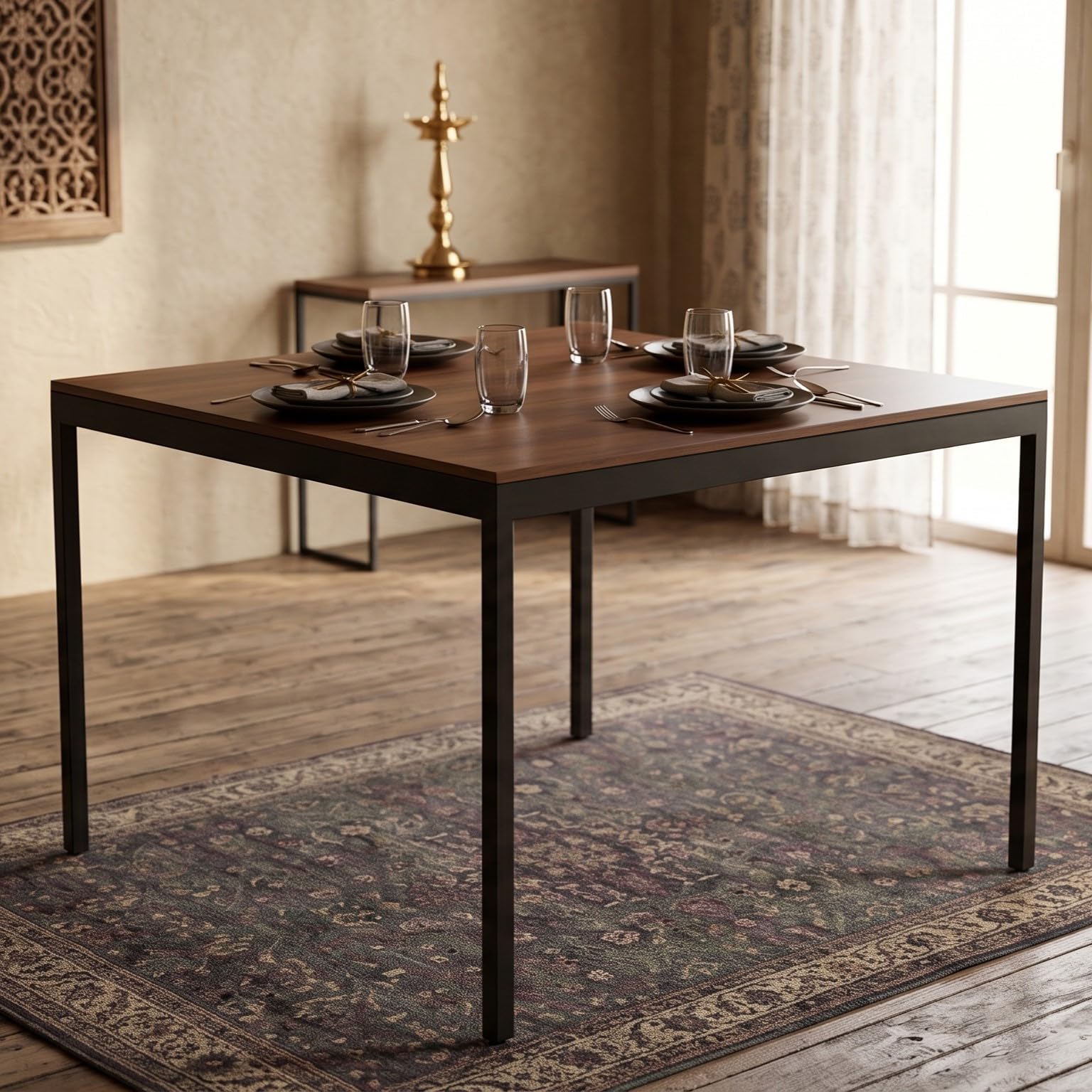 BLUEWUD Halven 4 Seater Dining Table for Home | Compact Modern Dining Table Without Chair | Ideal for Kitchen, Dining Room, Rectangular, DIY (Do it Yourself) (Brown Maple & Black)-image-38