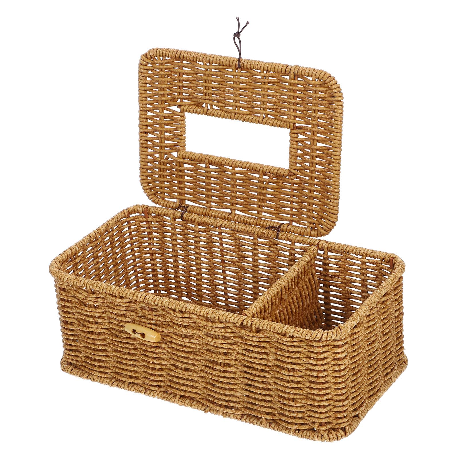 Boîte à mouchoirs en plastique kaki style rotin tressé élégant pour bureau