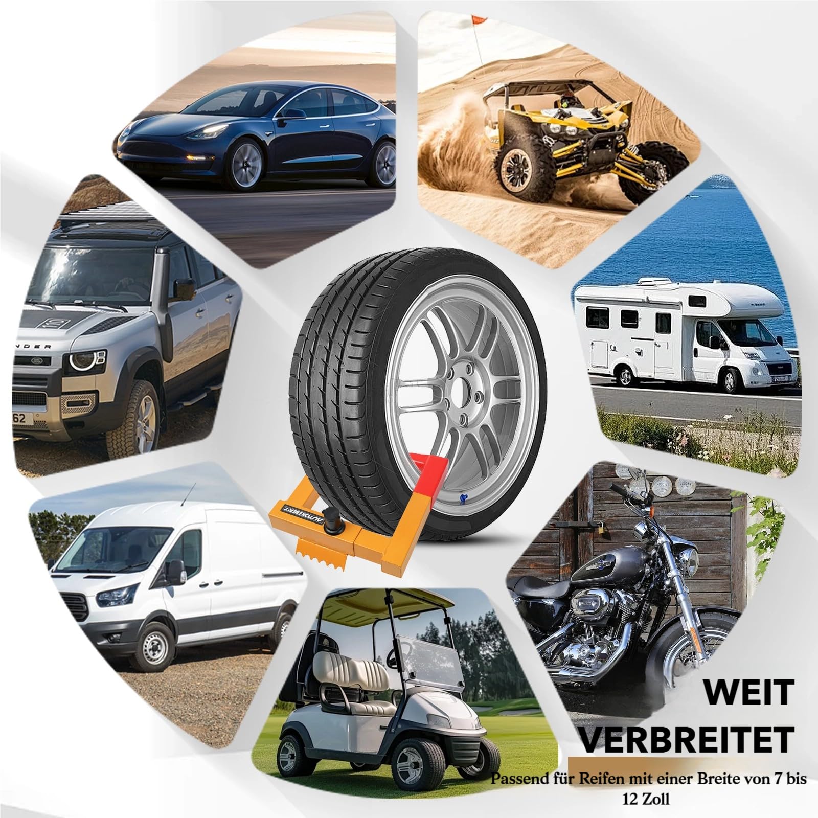 2 Radkrallen Parkkralle (Reifen von 7 bis 12 Zoll Breite) – Sägesichere Diebstahlsicherung für Auto, Wohnmobil, Anhänger & Motorrad mit PVC-Schutz + 4 Schlüssel