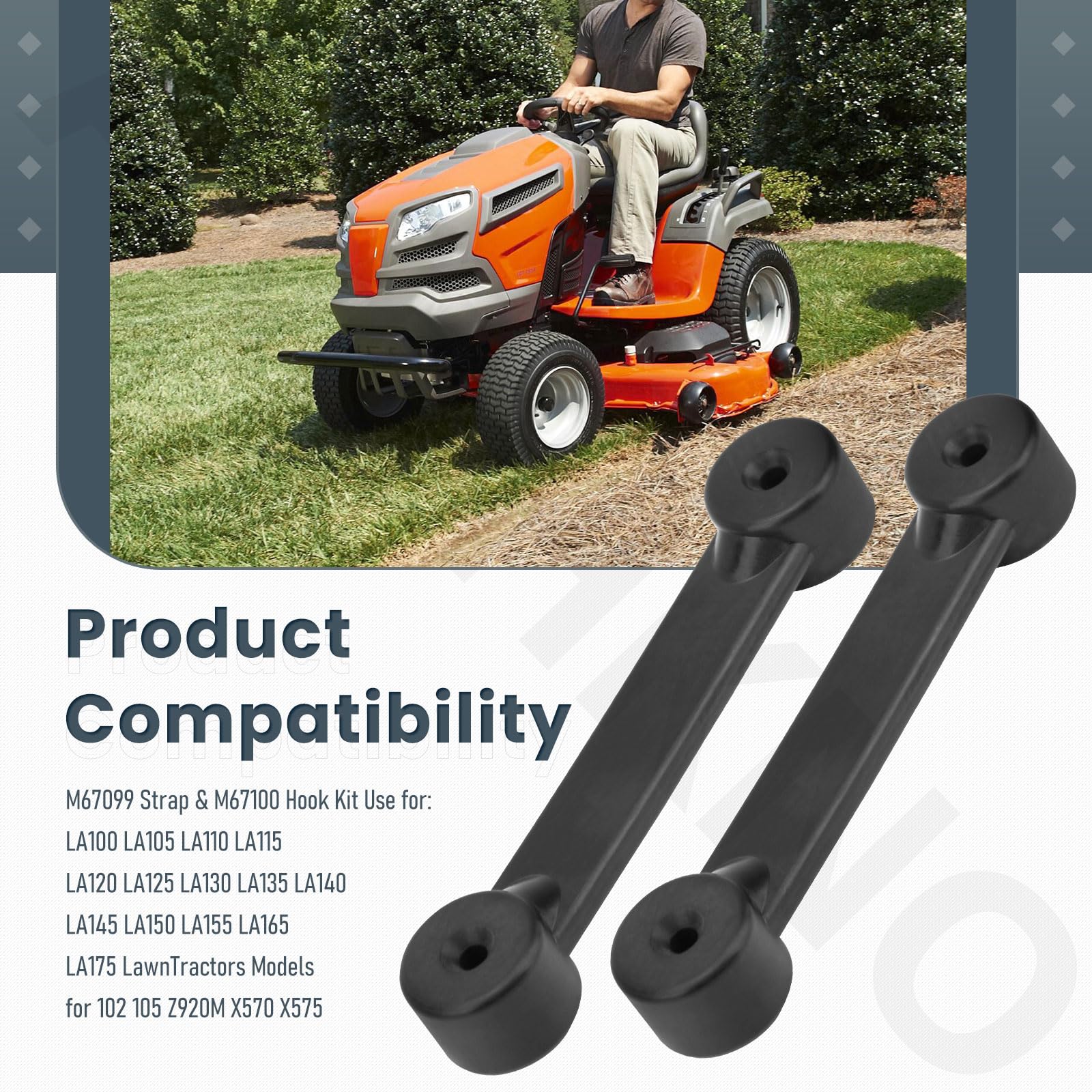 Kit de correa M67099 y gancho M67100 compatible con tractores John-Deere Lawn & Garden Tractores Bagger Chute Kit de correa de fijación para John-Deere F Z LA X LT Series, reemplaza M88150 M67099B
