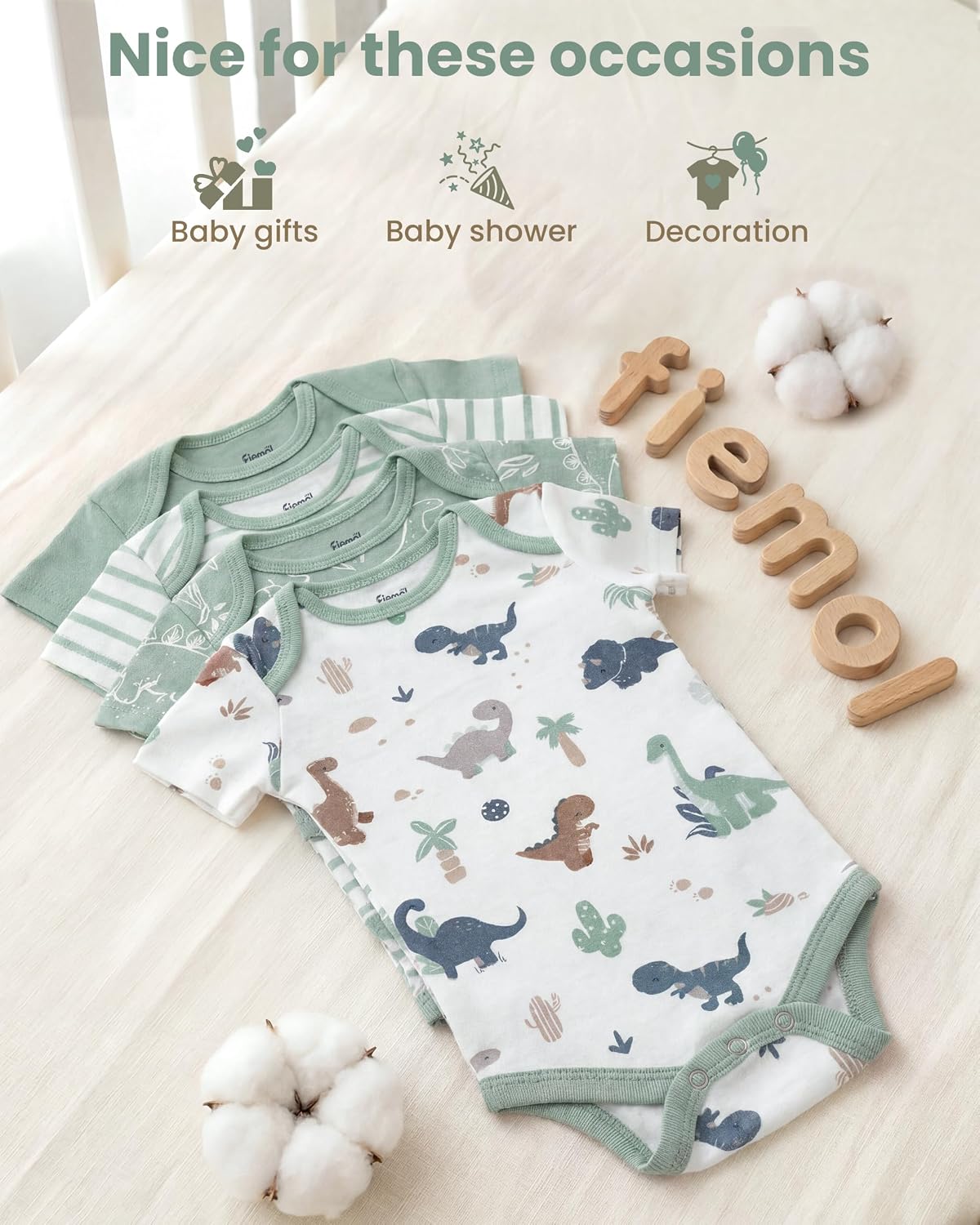 Baby Bodysuits Newborn 100% Cotton, Soft Short Sleeve Toddler Infant Cute Body Suits for Baby Boys Girls 4 Pack