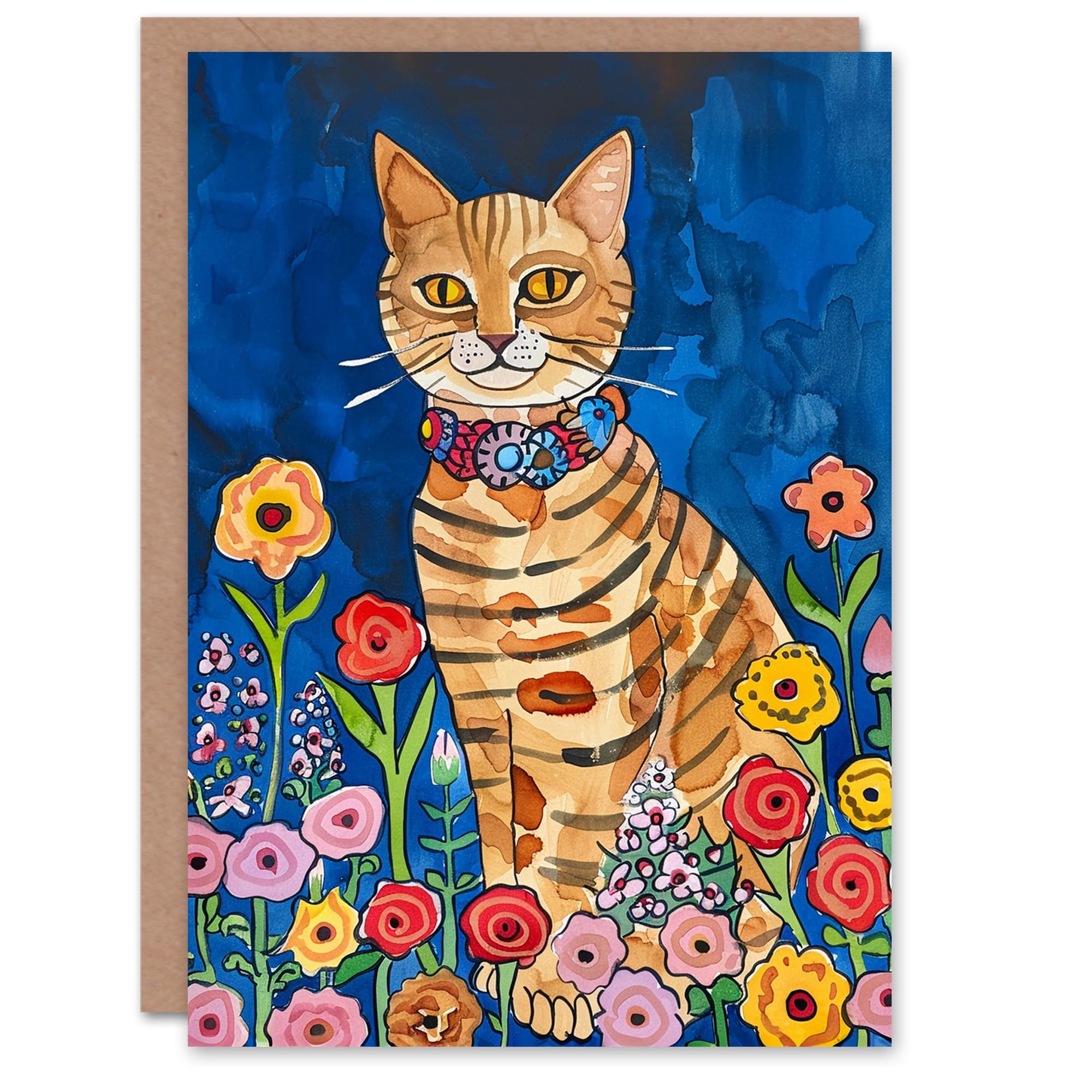 Artery8 Ocicat Wildflower Meadow Pet Portrait Cat Lover Blank For Him Or Her Art Birthday Card