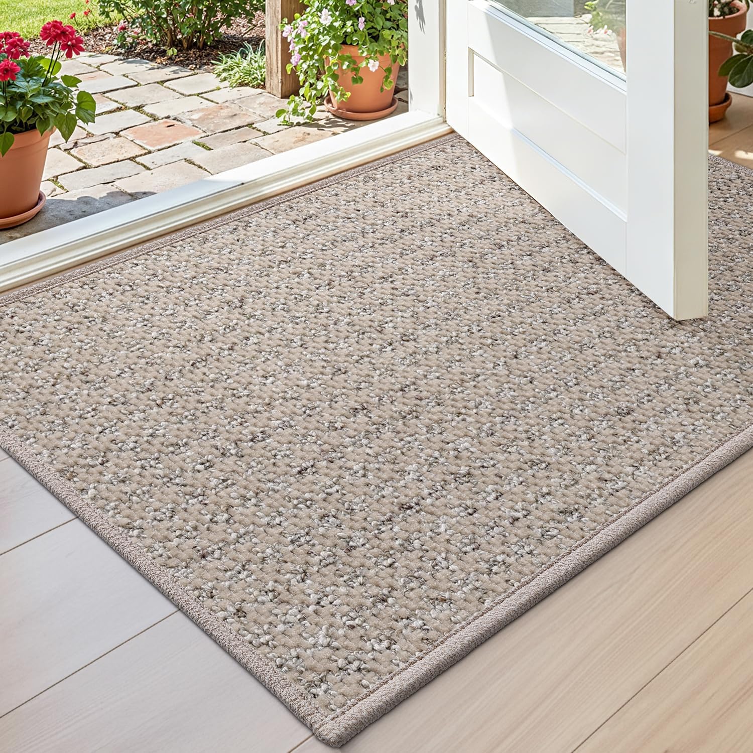 DEXI Indoor Door Mat Front Entrance, 24x36 Non Slip Entryway Doormat Inside Entry, Low Profile Floor Mats Dirt Trapper for House Patio Porch, Beige