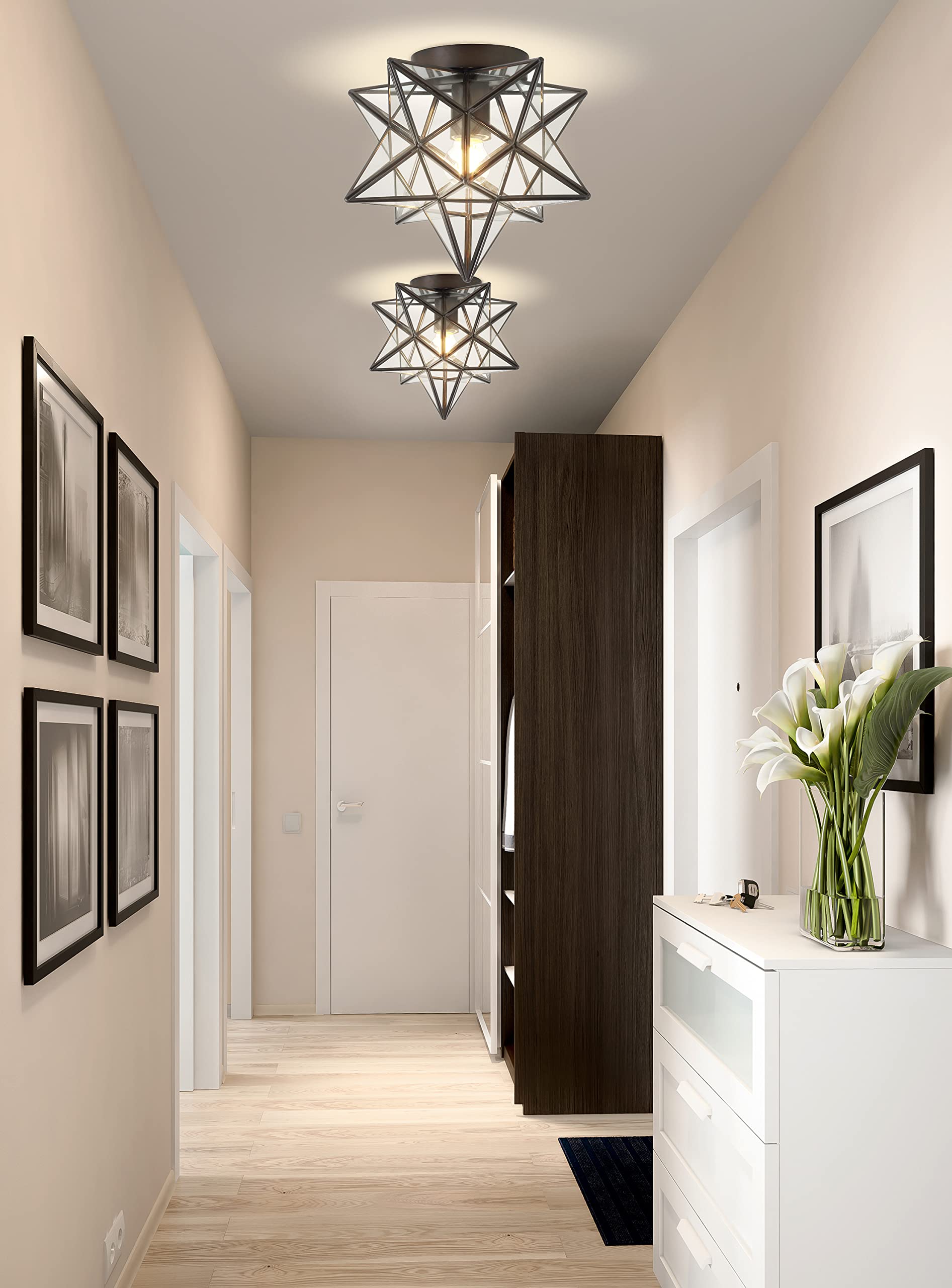 JONATHAN Y JYL9035A Stella 12" Moravian Star Metal/Glass LED Flush ...