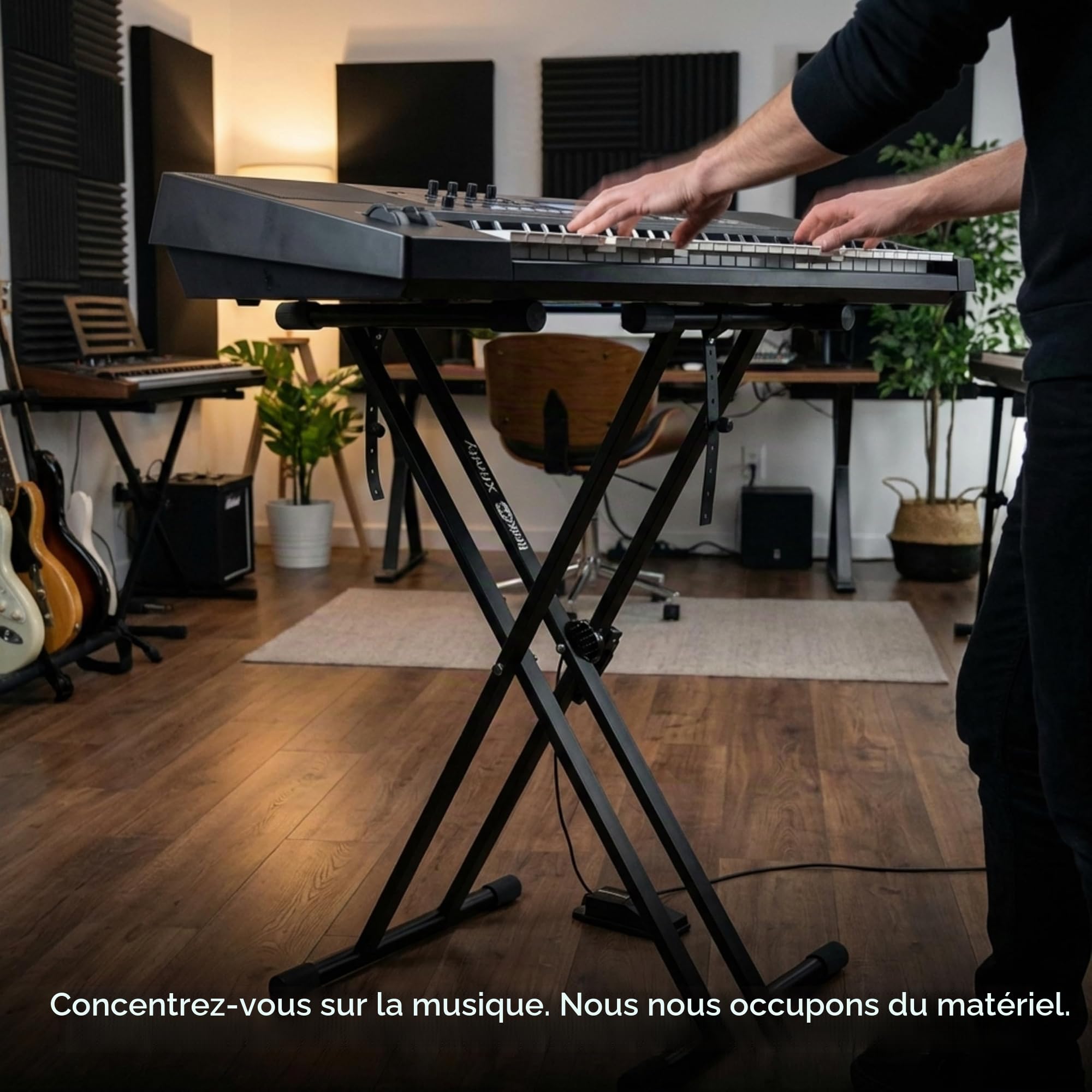 Windsor RockJam RJXX363 Xfinity Support de Clavier Robuste, Support Piano Numérique Double X Réglable, Déverrouillage Rapide, Verrou de Sécurité et Sangles