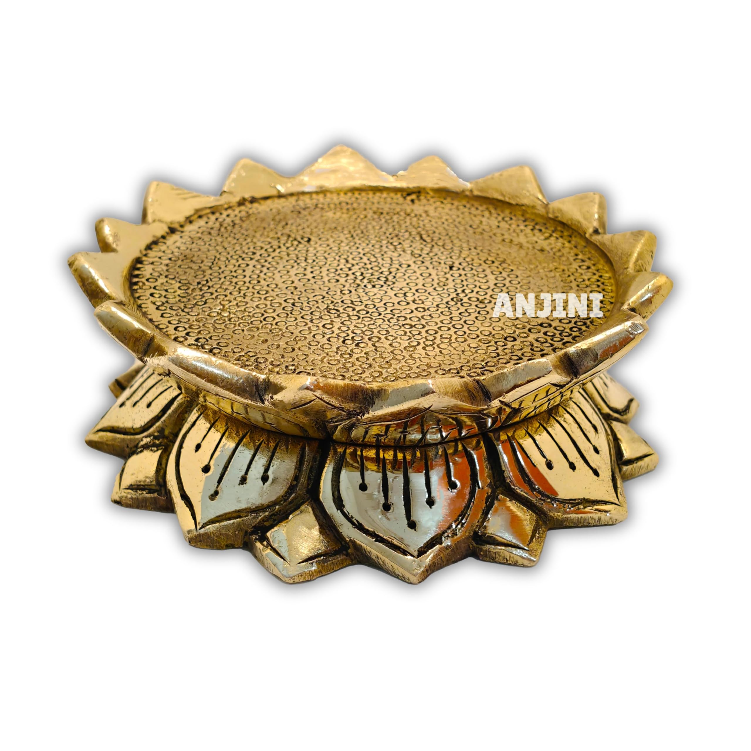 Brass Lotus Chowki Kamal Aasana Bethak for God Idols and Puja Utensils for Home Mandir and Decor 10.5 X 10.5 CM. 910 Grams-image-39