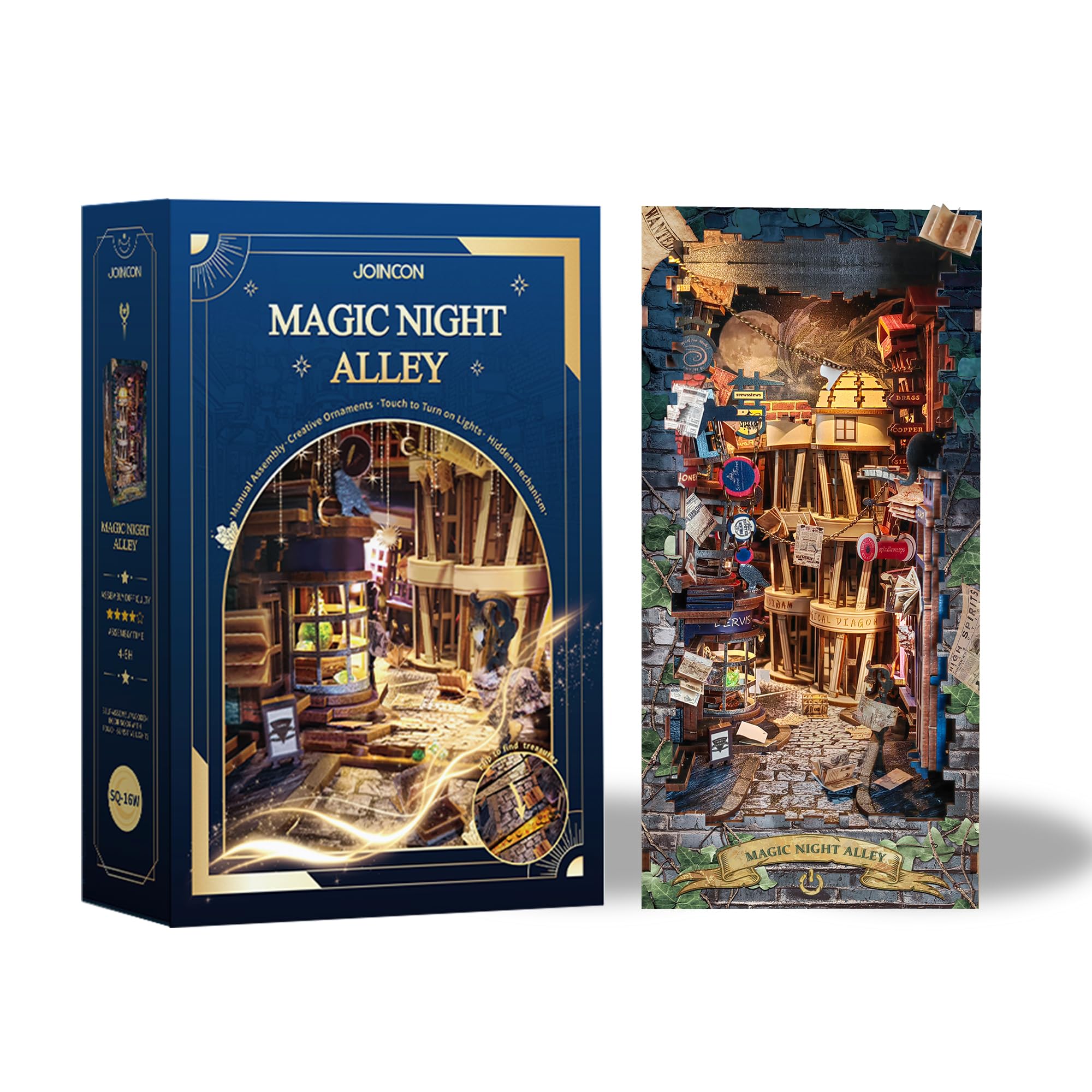 Mkitnvy Kit de bricolaje de miniaturas, casa de muñecas, callejón nocturno, rincón de lectura, con protector de polvo, para adultos y adolescentes, rompecabezas 3D de madera (callejón nocturno)