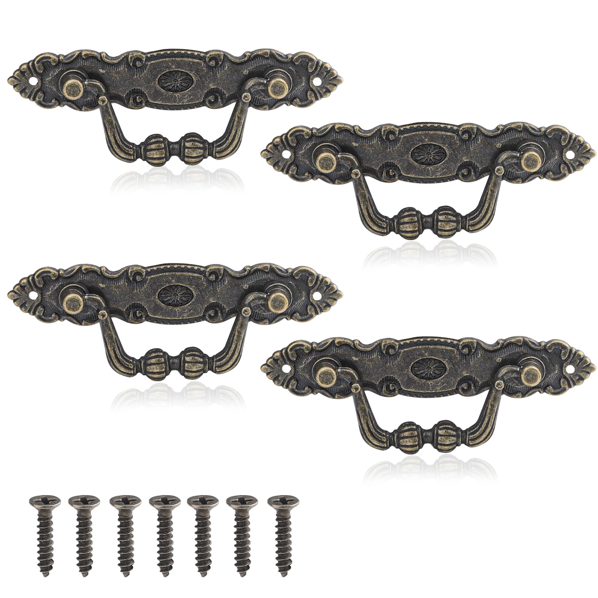 Roosea 4 Pcs Drawer Ring Pull Handles Vintage Drawer Handles Antique Furniture Handles Drawer Handles Zinc Alloy Antique Bronze with Screws for Kitchen Cabinet Cupboard Dresser Drawer Wooden Boxes