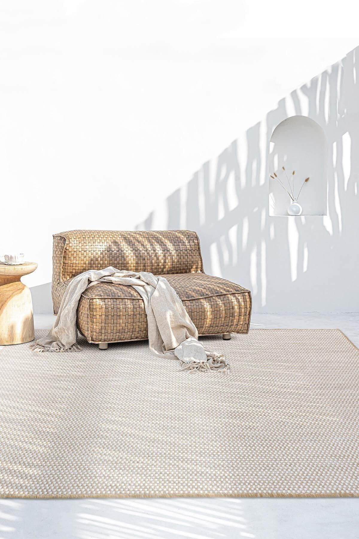 Fresco Ekru Natural Iskandinav Jüt Yıkanabilir Halı Kilim Balkon Teras Salon Koridor Halısı 20521b, 50 x 80