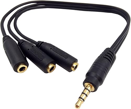 Miniatura 2 de Qaoquda Cable divisor de audio estéreo de 0.138 in, 1 pie chapado en oro de 18 pulgadas, enchufe estéreo TRRS macho a 3 conectores hembra de 18