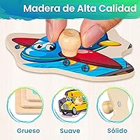 Vista 4 de SYNARRY Rompecabezas de madera para niños pequeños de 1 a 3 años, 6 rompecabezas para niños pequeños de 2 a 4 años con estante, vehículo