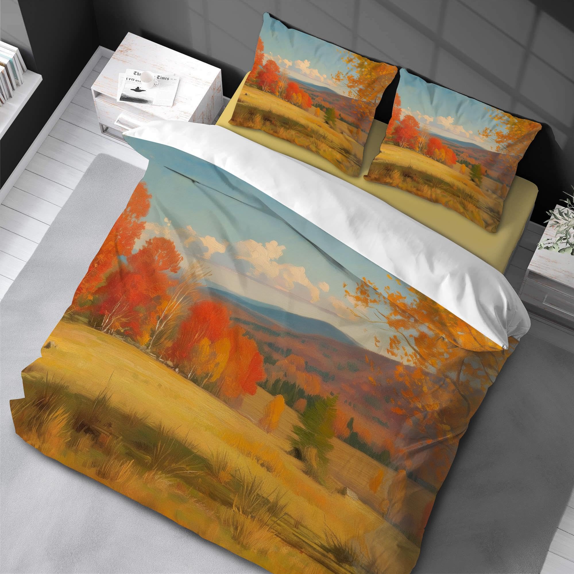Housse de couette paysage champêtre 140x220 parure grand confort contre le stress