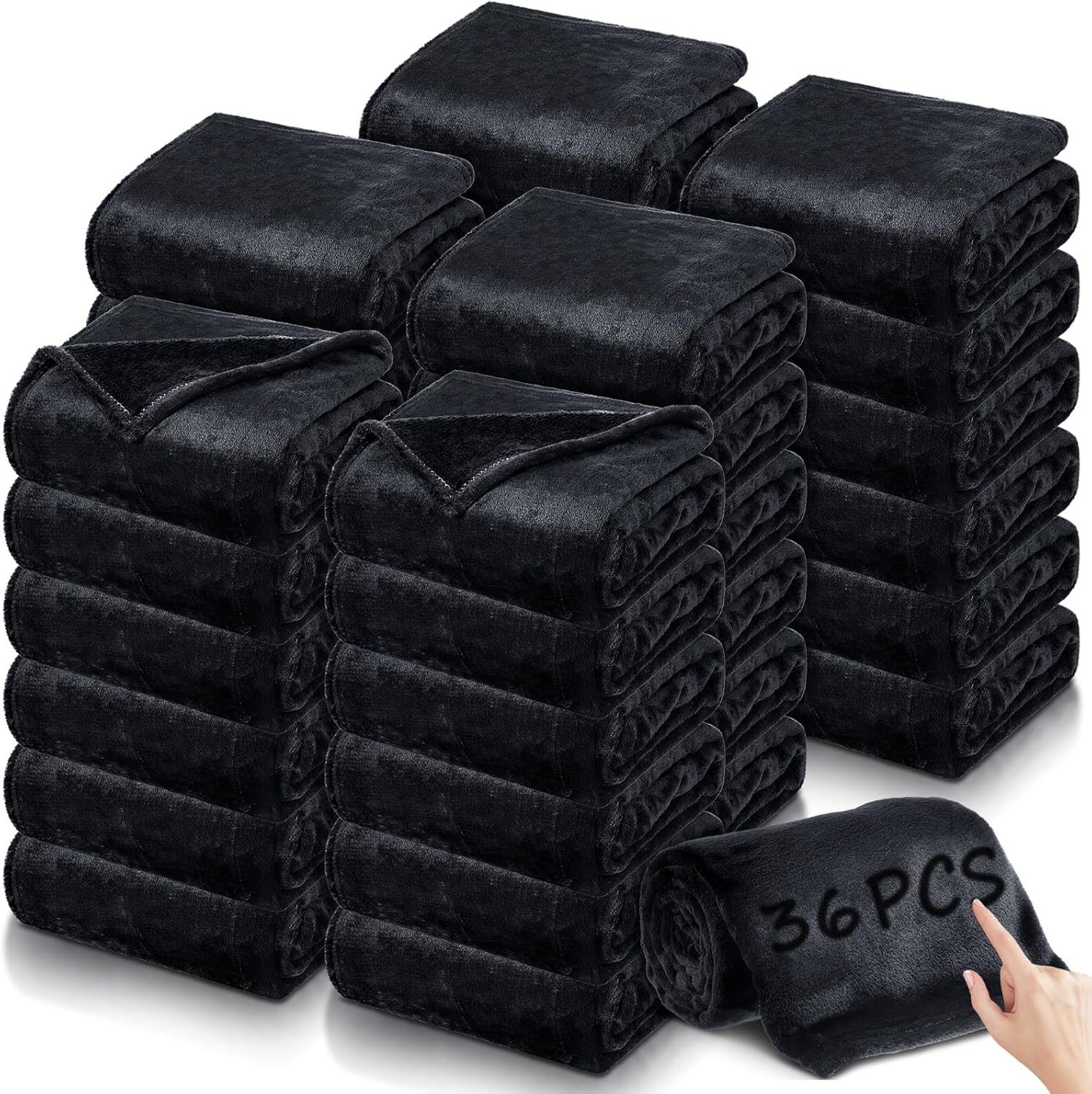 Toulite 36 Pcs 50 x 60'' Bulk Flannel Fleece Blankets for Wedding Guest Gift Cozy Fleece Throw Blankets for Winter Wedding Bed Couch Home Camping(Black)