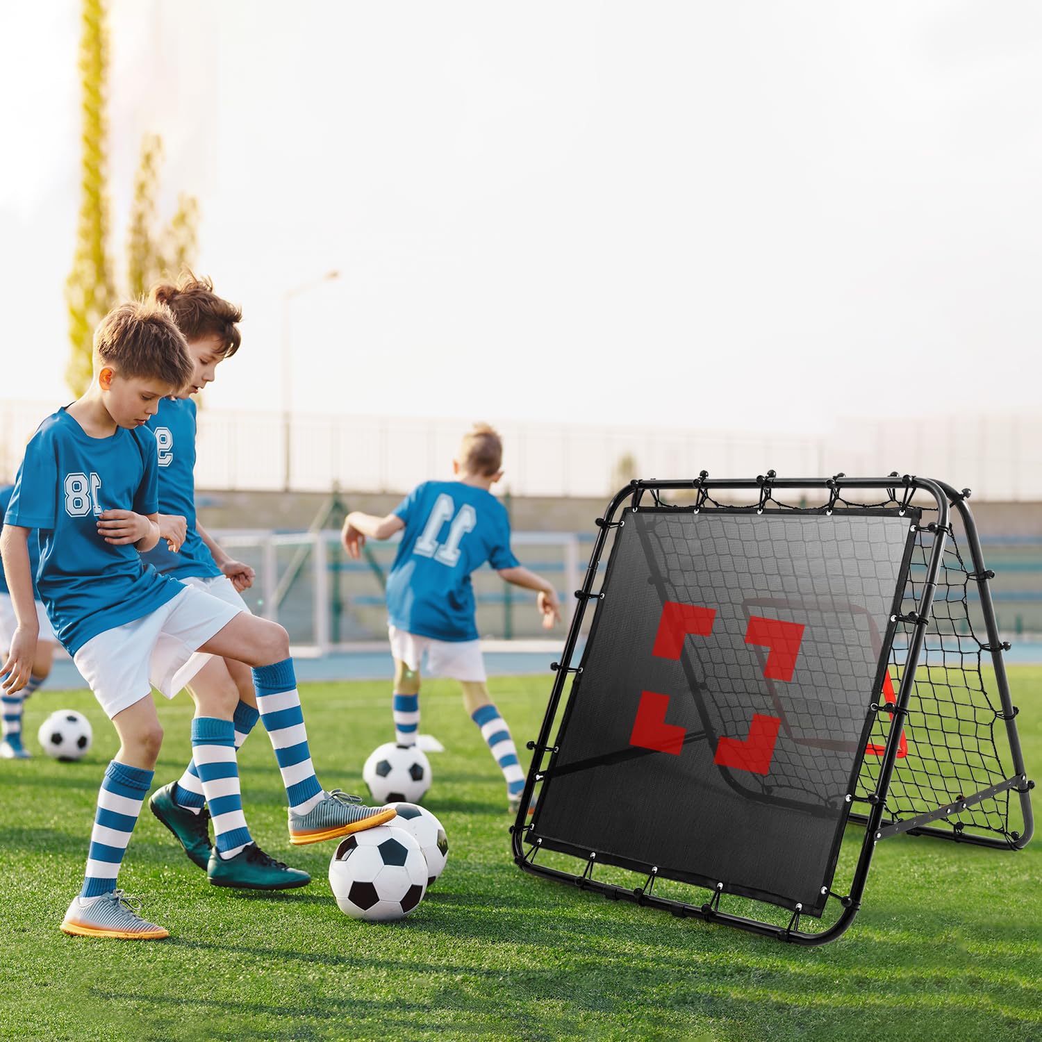 Red de reboteador de fútbol para niños, red de reboteador de voleibol, red de entrenamiento ajustable, red de rebote con kickback objetivo objetivo niños fútbol entrenamiento portería portátil de