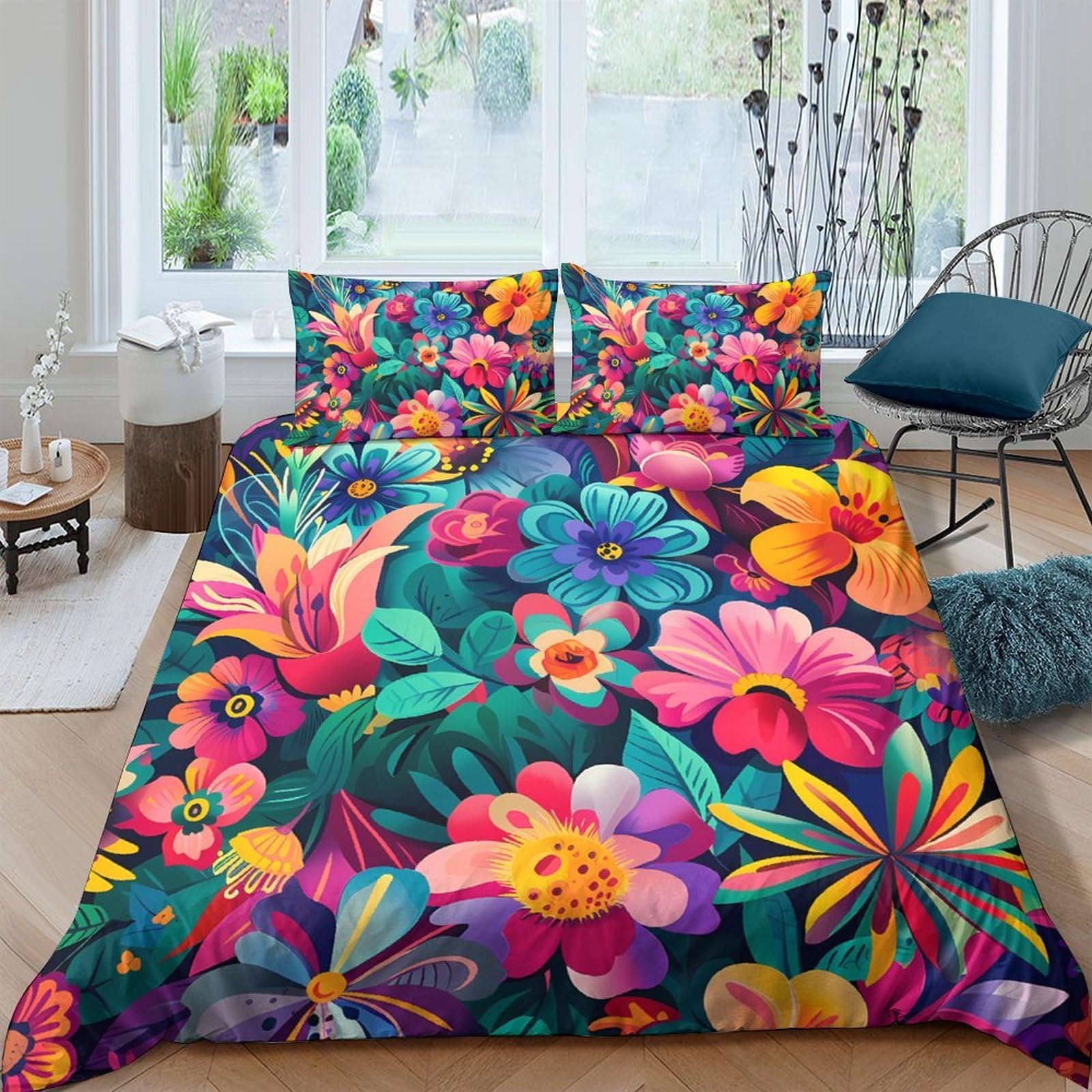 Ctjqhvkz Style-6 3D Printed Vibrant Floral Fitted Sheet Microfiber Soft Colorful Bloom Mattress Cover For Bedroom Guest Room Decor Single（135X200cm）