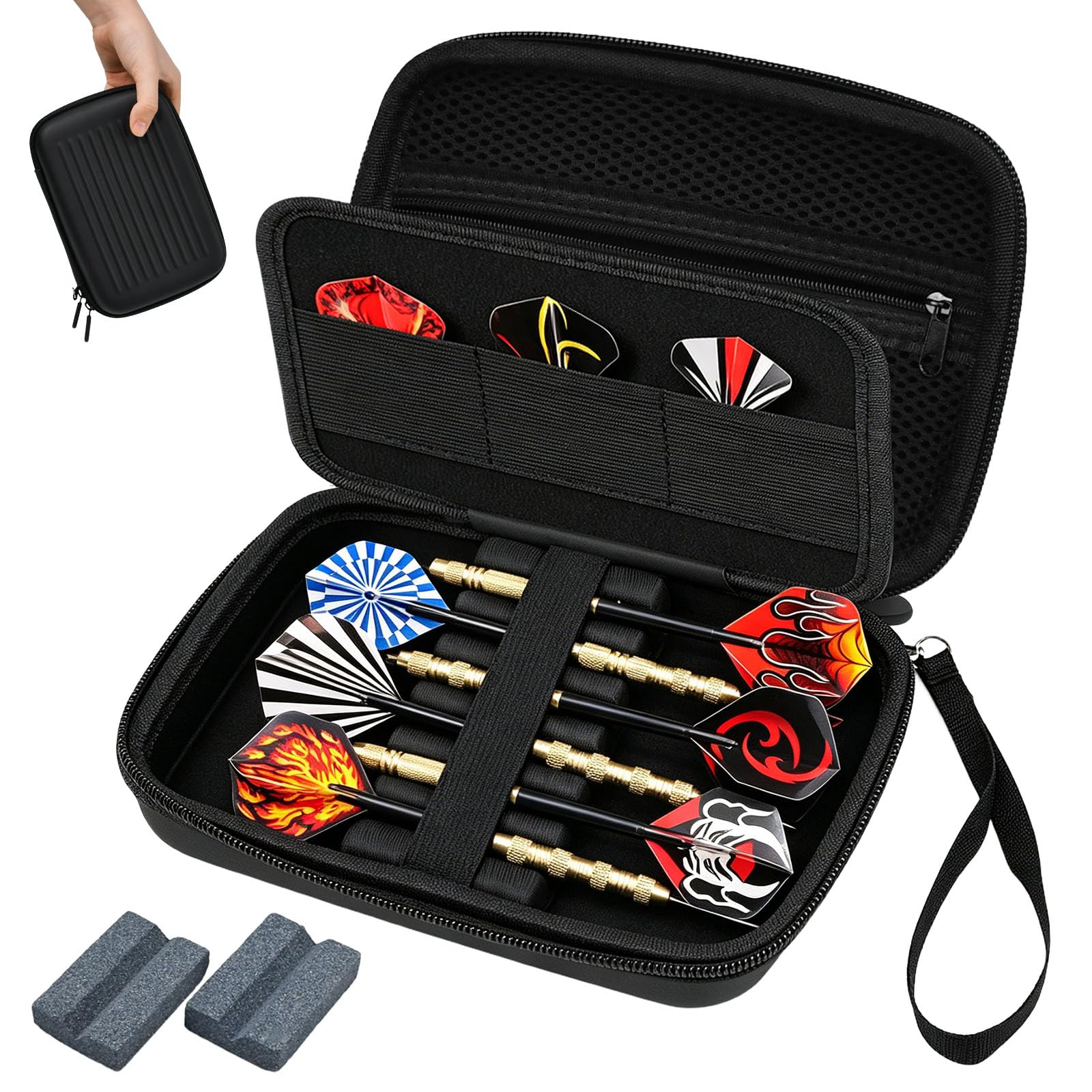 Estuche para Dardos EVA Rígido, Bolsa para Dardos con 2 Afiladores, Caja Protectora 6Dardos Punta Acero y Plástico, Funda Transporte para Dardo, Organizador para DardosPuntas Portátil