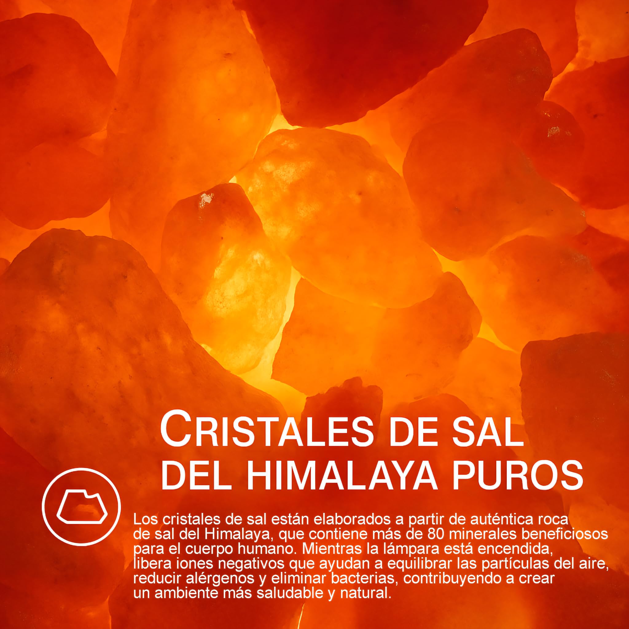 H HANSEL HOME Lámpara de Sal Natural del Himalaya, 1.5-2kg, 100% Natural, con Cable y Bombilla Incluida, Base de Madera – Lámpara de Sal para un Ambiente Relajante y Saludable