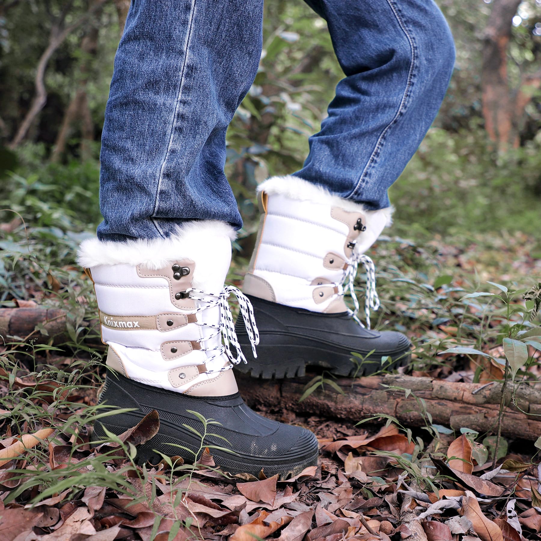 Knixmax Stivali da Neve per Donna e Uomo Stivali Invernali Foderati in Pelliccia Suole Impermeabili Scarpe Calde Stringati per Giardino, Fattoria e Outdoor