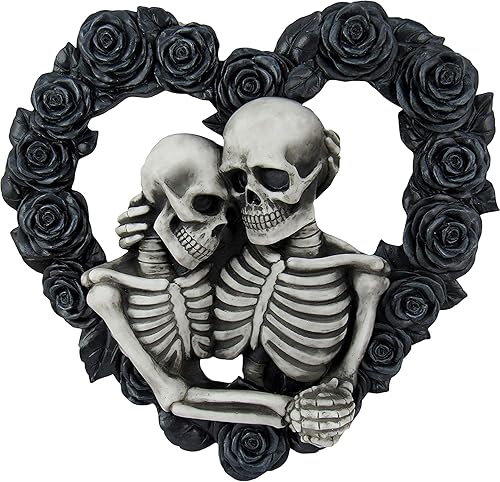 Nuestro amor es eterno hermosos amantes de los esqueletos góticos abrazándose en la corona de rosas negras escultura de pared romántica gótica para