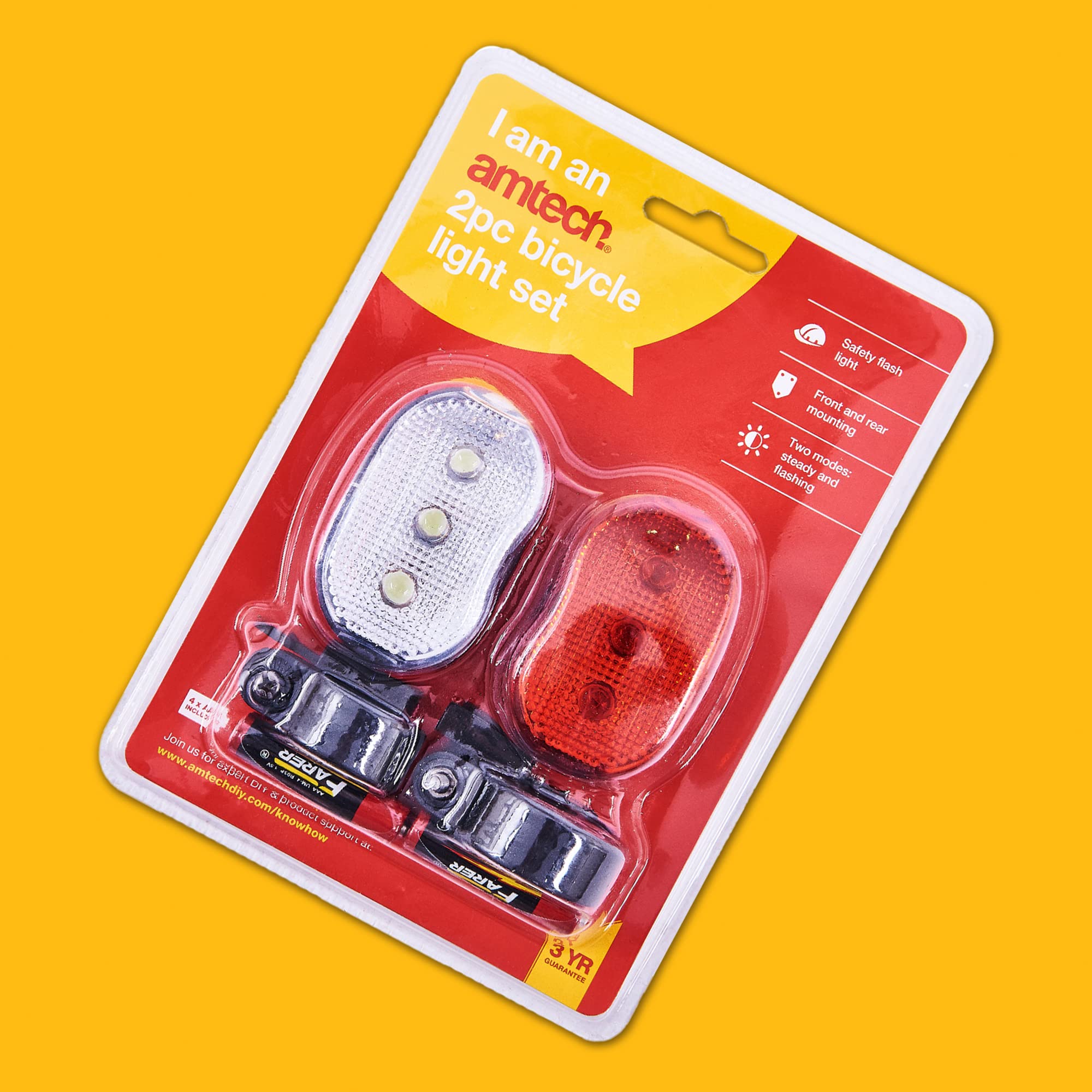 Set 2 Luci LED Bici Am-Tech Per Mountain Bike – Sicurezza, Batterie Incluse, Flash - Foto 2