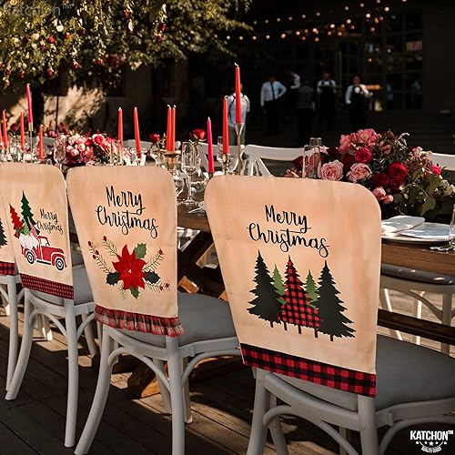 Miniatura 8 de Fundas para respaldo de silla de Navidad de lino 24 x 19 pulgadas paquete de 3  Fundas para sillas de Navidad de gnomo decoraciones de Navidad para