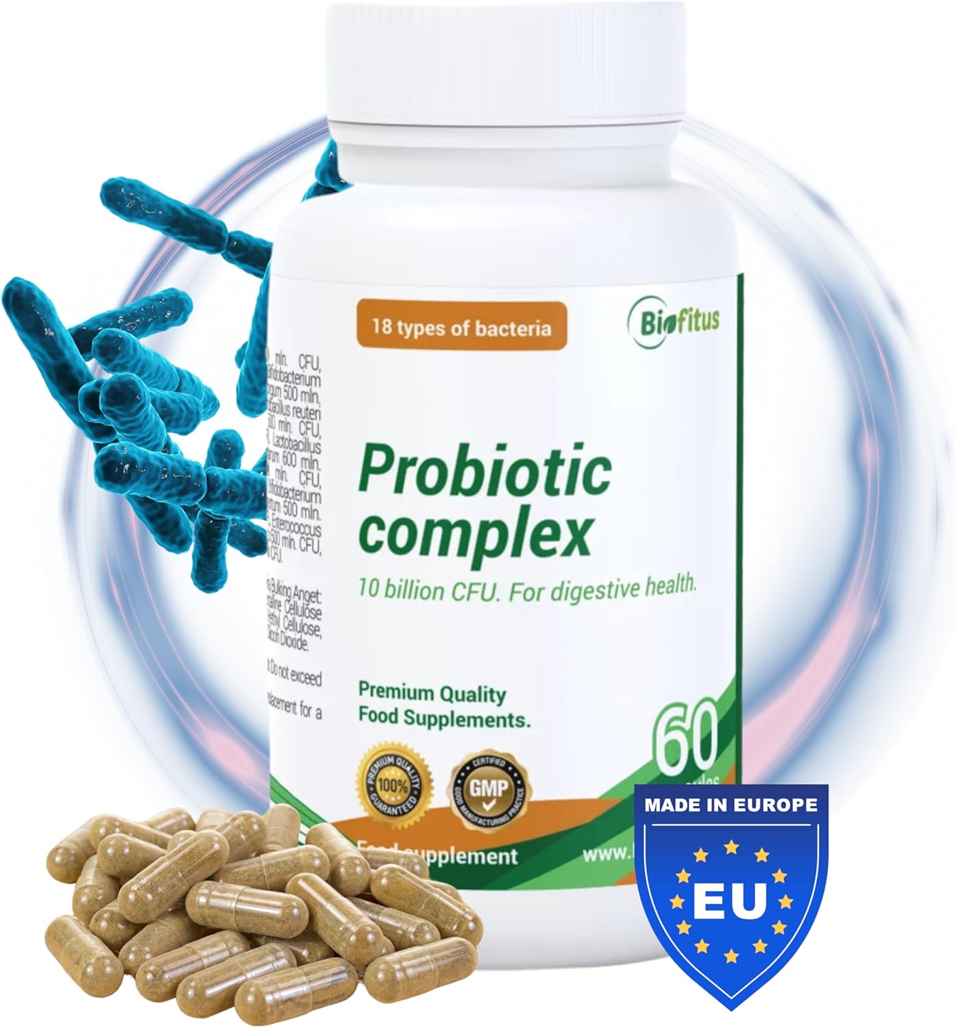 Probiotica culturen complex met 10 miljard CFU – 18 bacteriestammen per dagelijkse dosis – 60 veganistische capsules hoge dosis – bacteriële culturen met Bifidobacterium, Lactobacillus Gasseri &