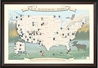 Vista 5 de National Parks Map Push Pin and Domed Stickers USA National Parks Travel Map in mahoganyblack frame. Map size including frame 28 x 19 inches