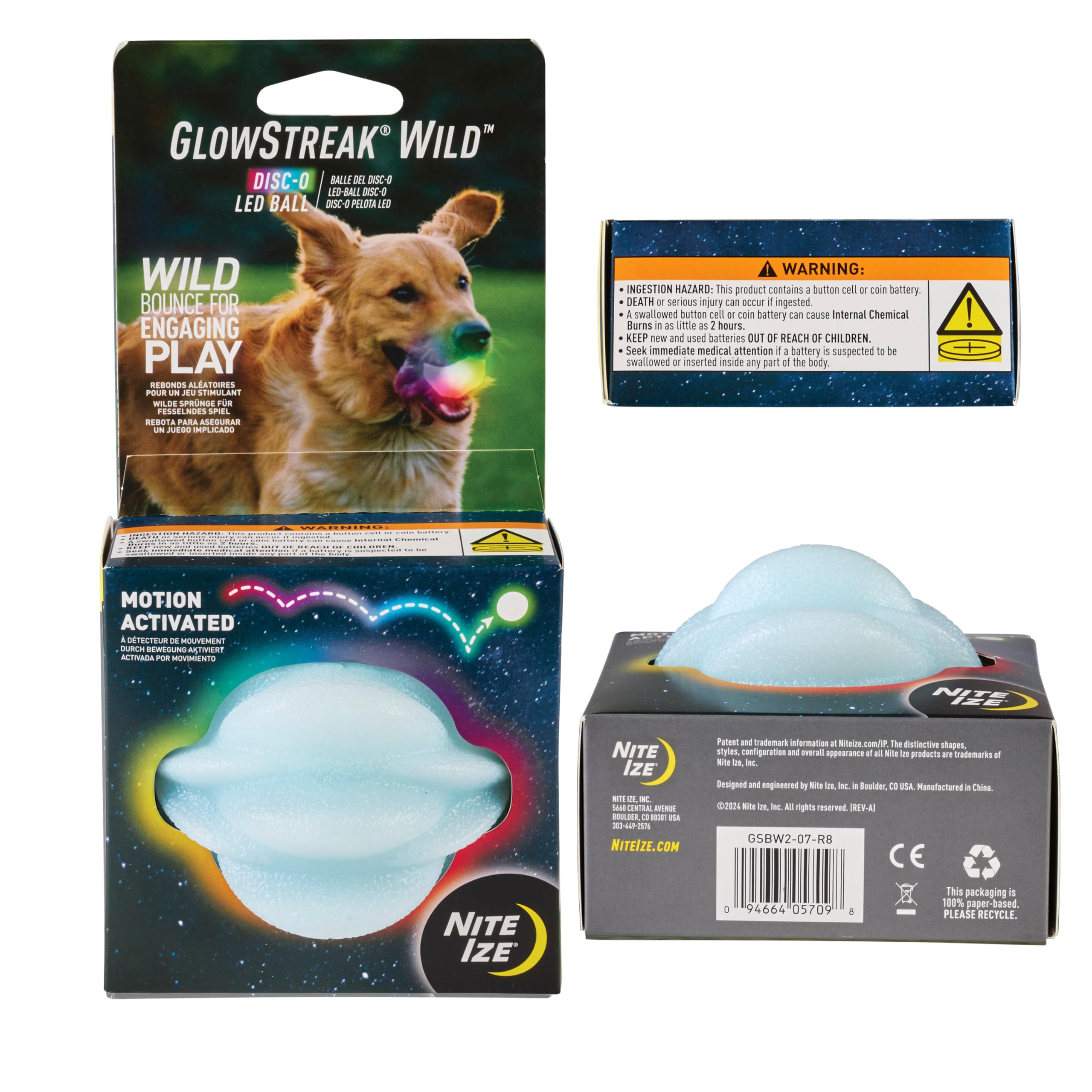 Nite Ize GlowStreak Wild LED Ball Bouncy Motion Activated Light Up Dog Ball for High Energy Dogs Disc-O